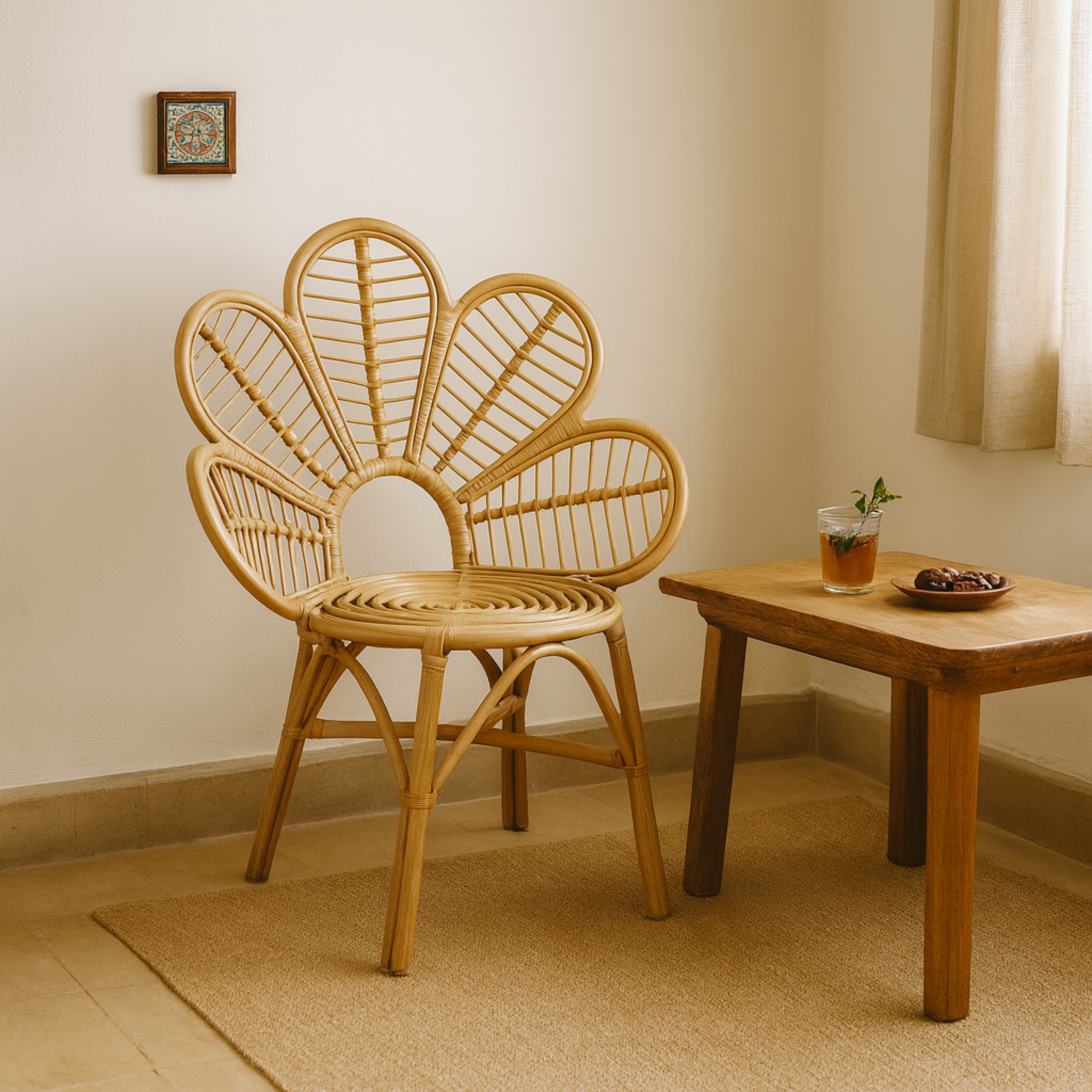 Chaise fleur rotin Tunisie | Design artisanal chic | Fiolla Home