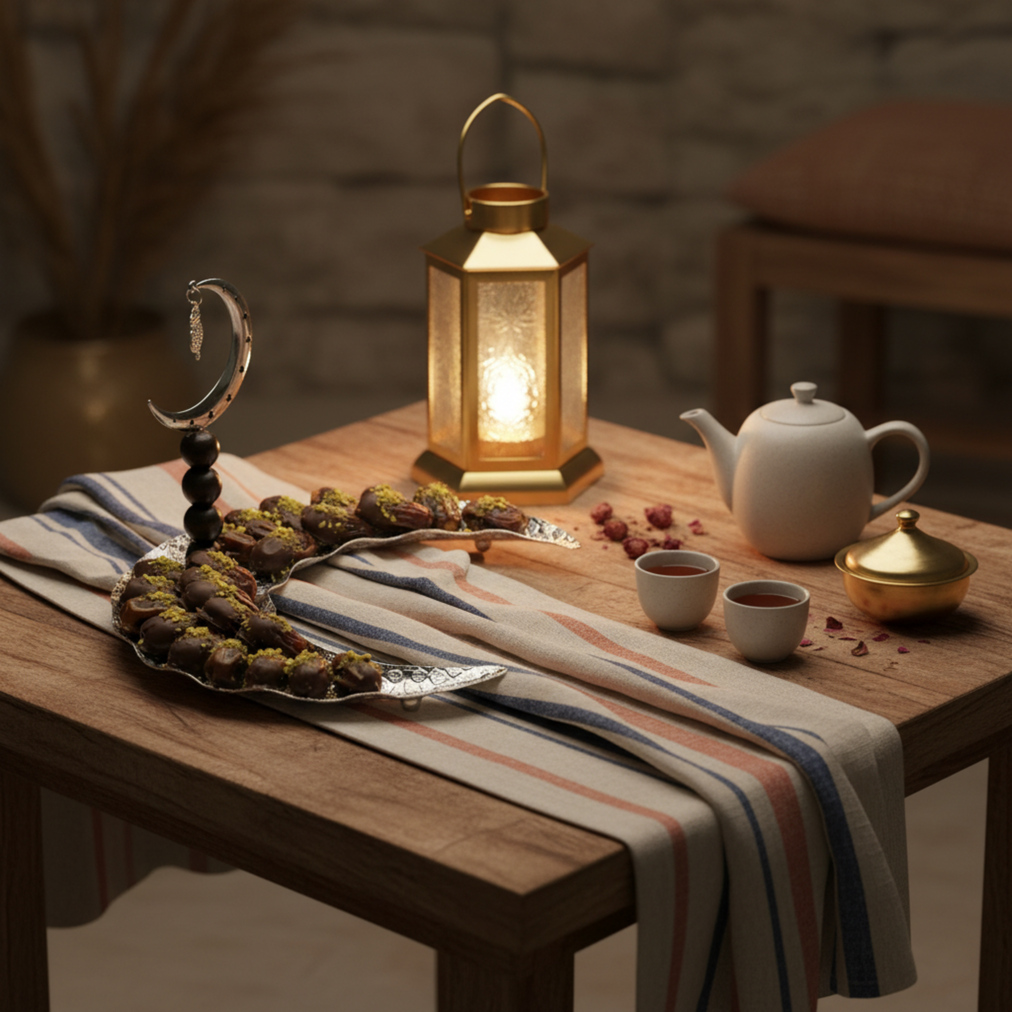 Serviteur Croissant Lune Design Perles Noires – Plateau Ramadan Chic