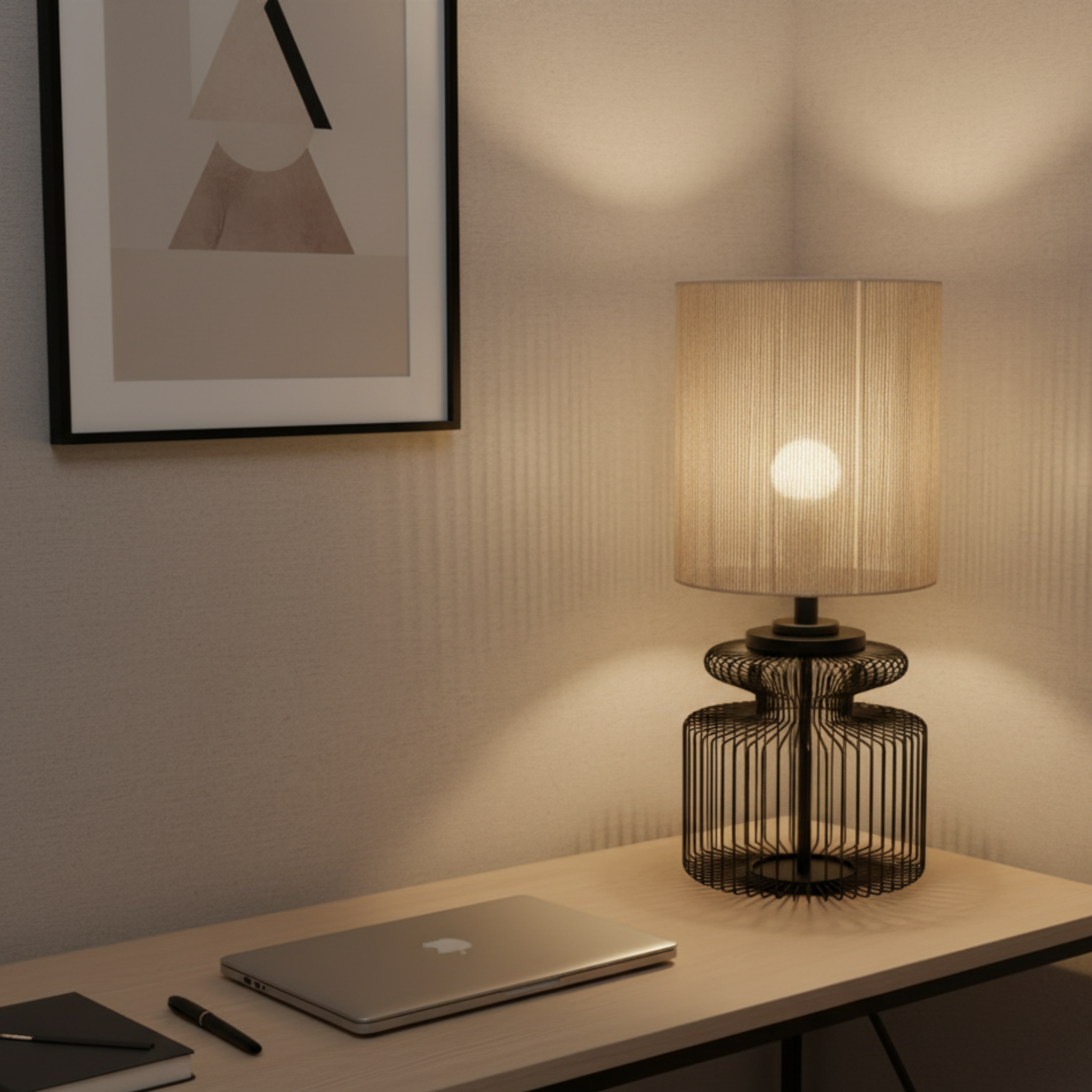 Grande Lampe de Table Design | Métal Filaire & Jute | Tunisie