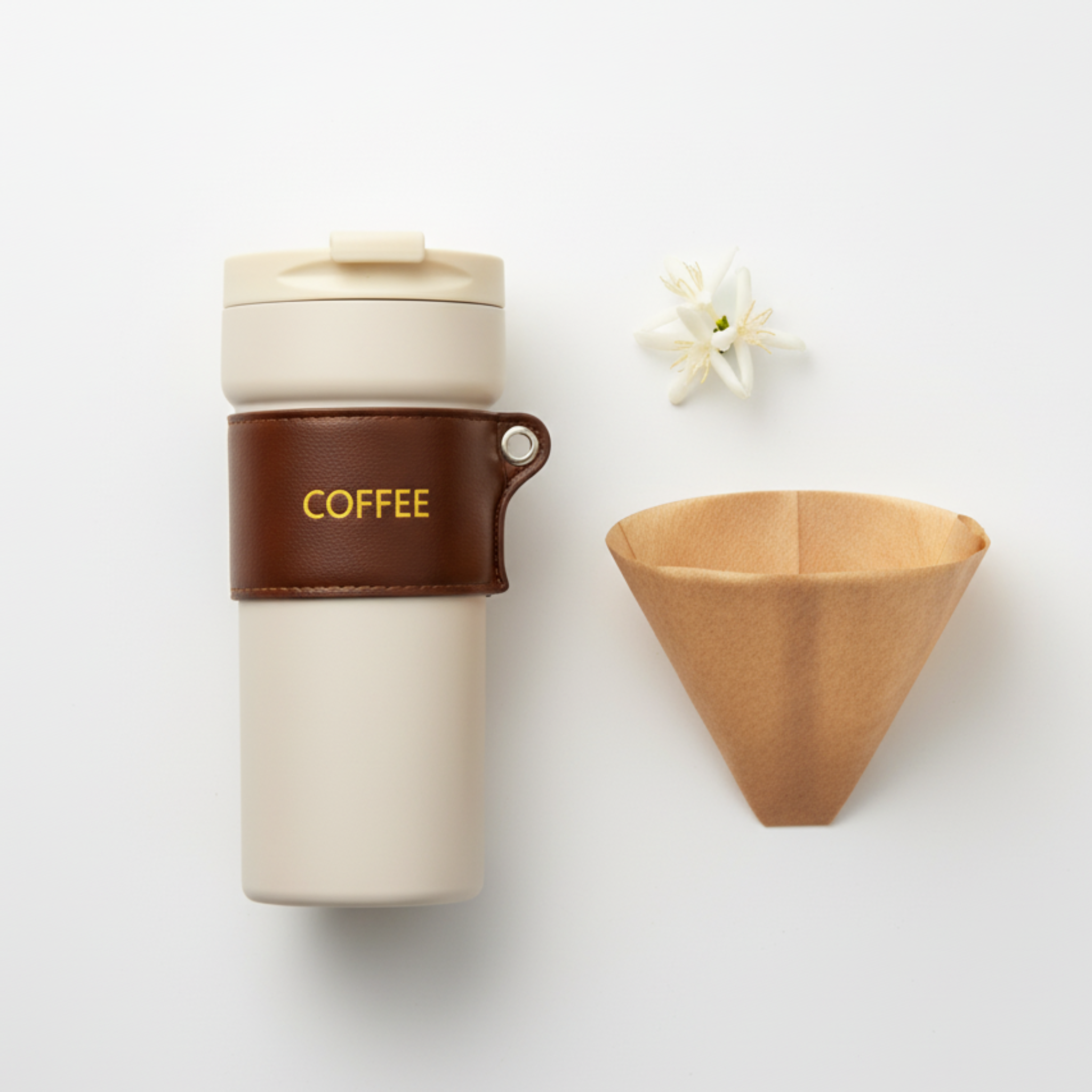 Thermos Isotherme | Crème, Manchon Effet Cuir | Fiolla Home