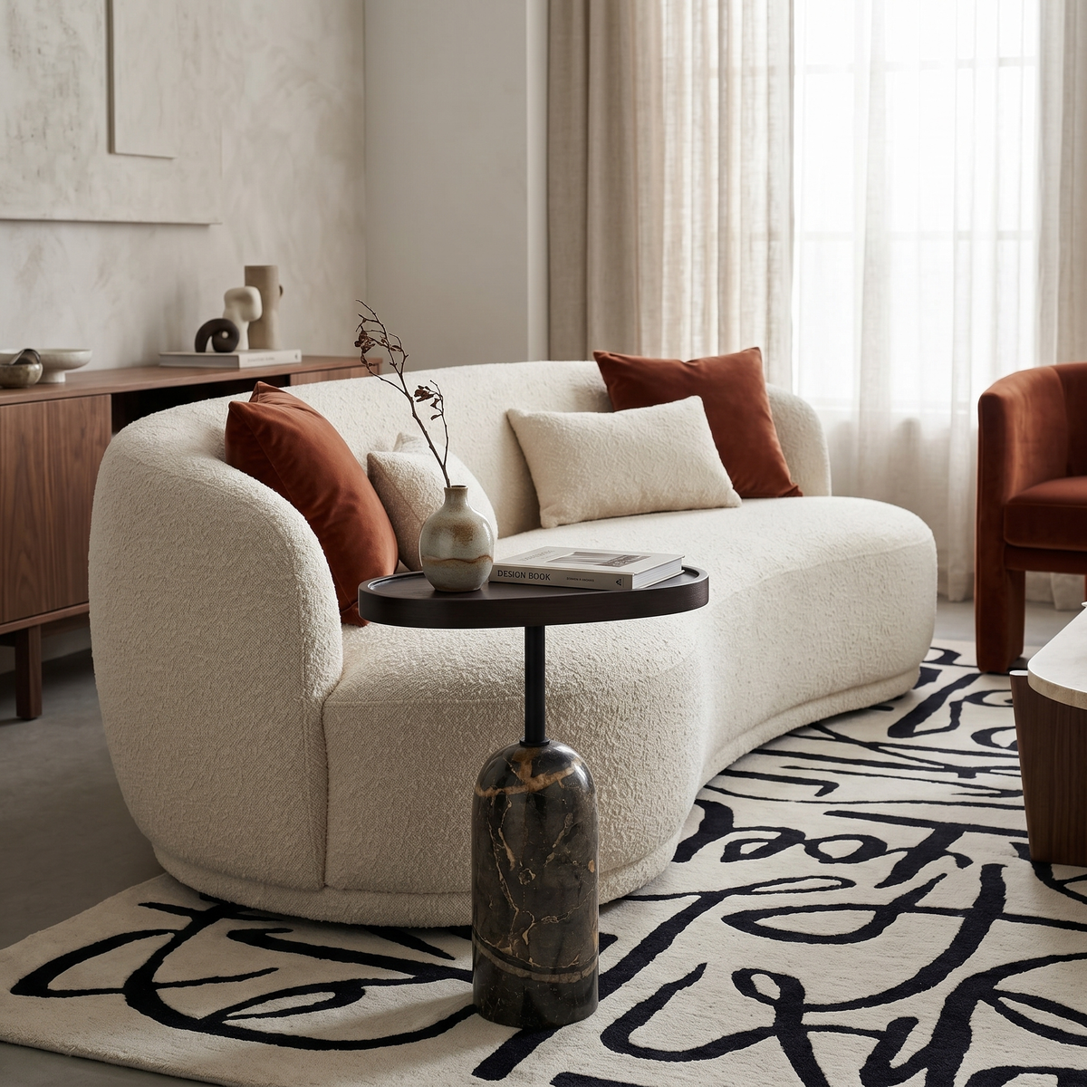 Table d'Appoint Ovale Marbre Amilcar & Bois | Fiolla Home