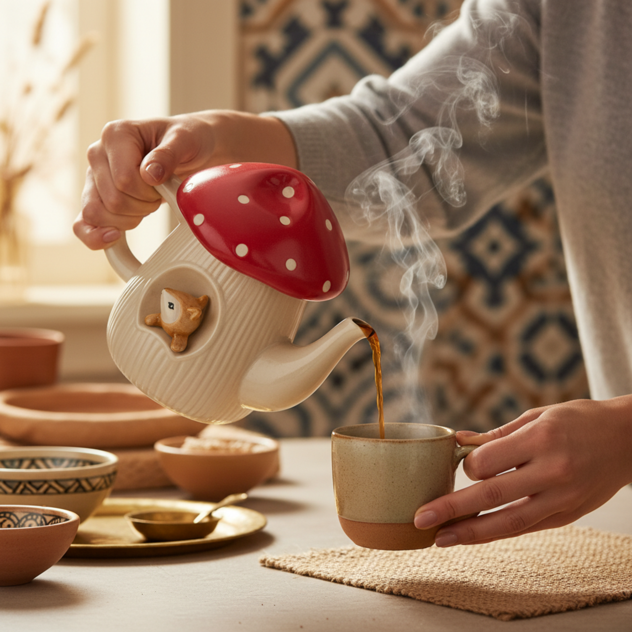 Théière Champignon & Renard : Design Mignon en Céramique - Top Tendance