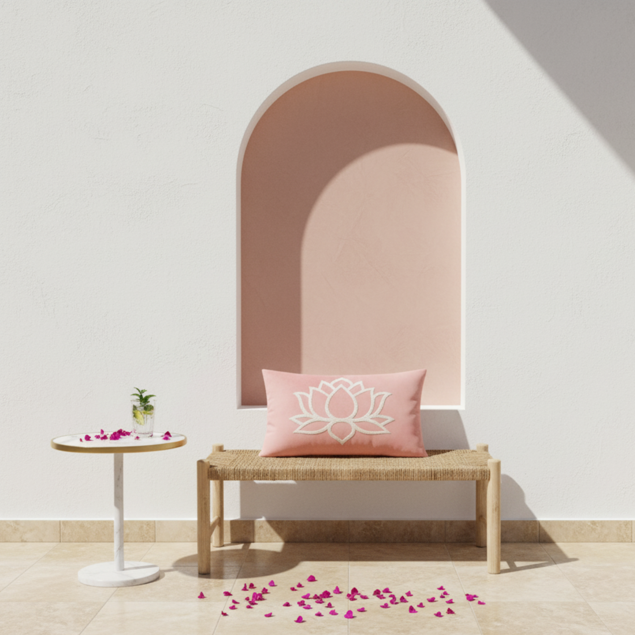 Coussin décoratif Rectangulaire Rose Tunisie – Lotus Éclat | Fiolla Home