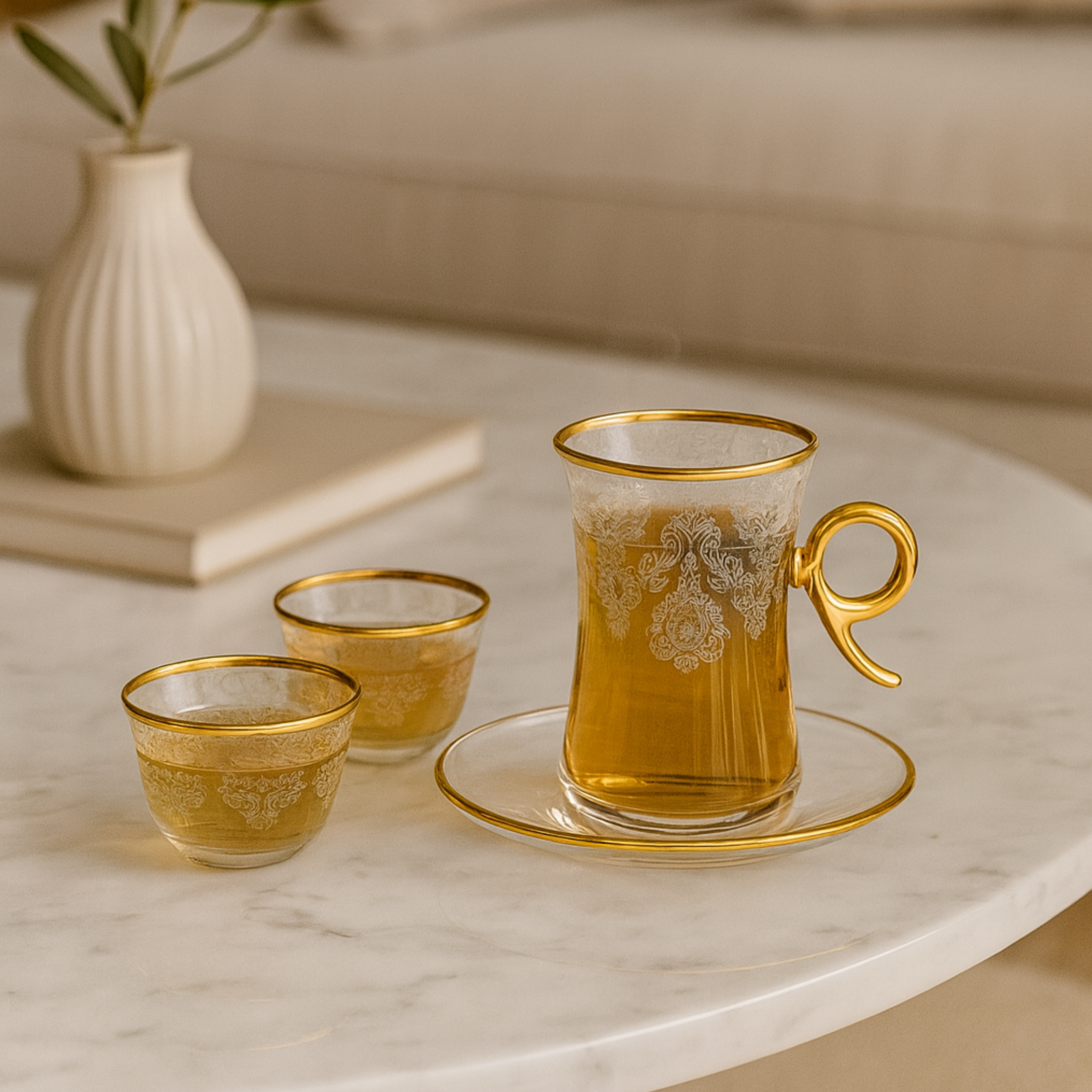 Service à Thé et Café Turc | En Cristal Doré | Fiolla Home