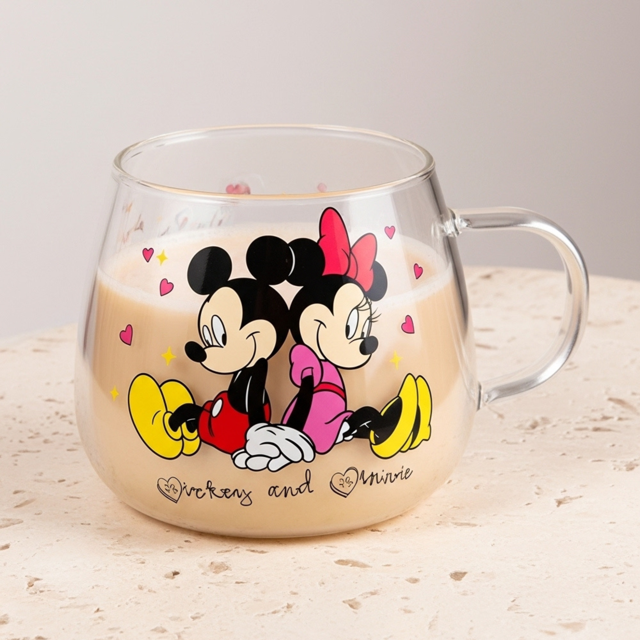Tasse en verre Mickey & Minnie – Mug couple fun pour enfants & fans