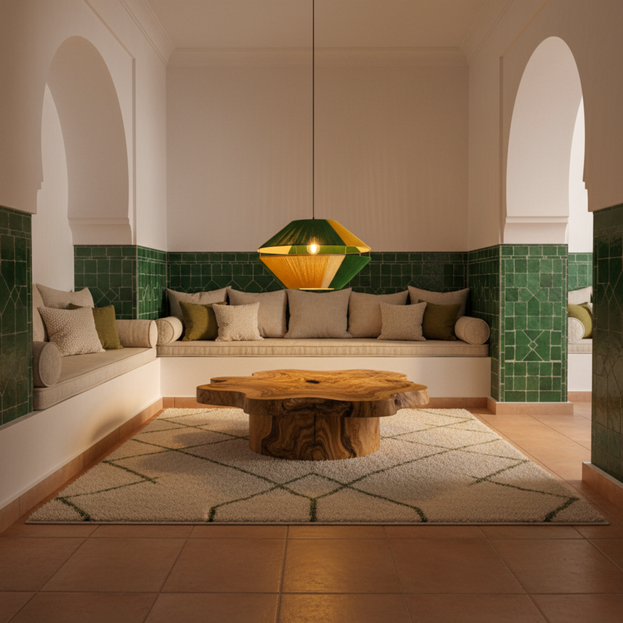 Suspension Géométrique Bicolore Vert & Jaune Fait Main | Design Tunisien Unique