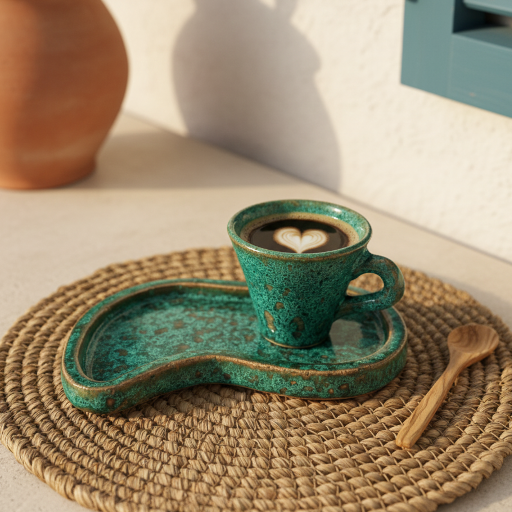 Tasse Café Noir avec Sous-Tasse — Céramique Fait Main