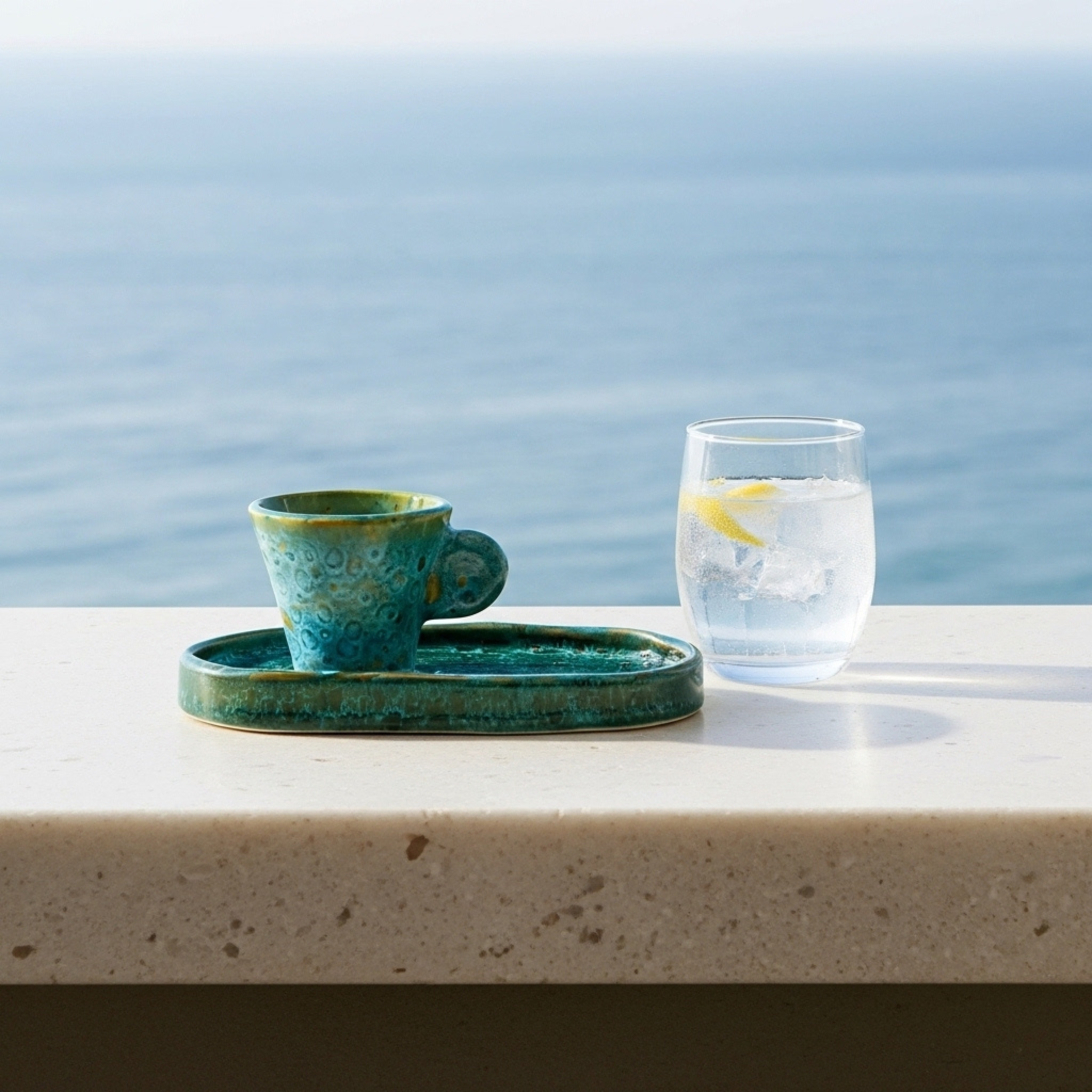 Set espresso en céramique – tasse + plateau, émail vert