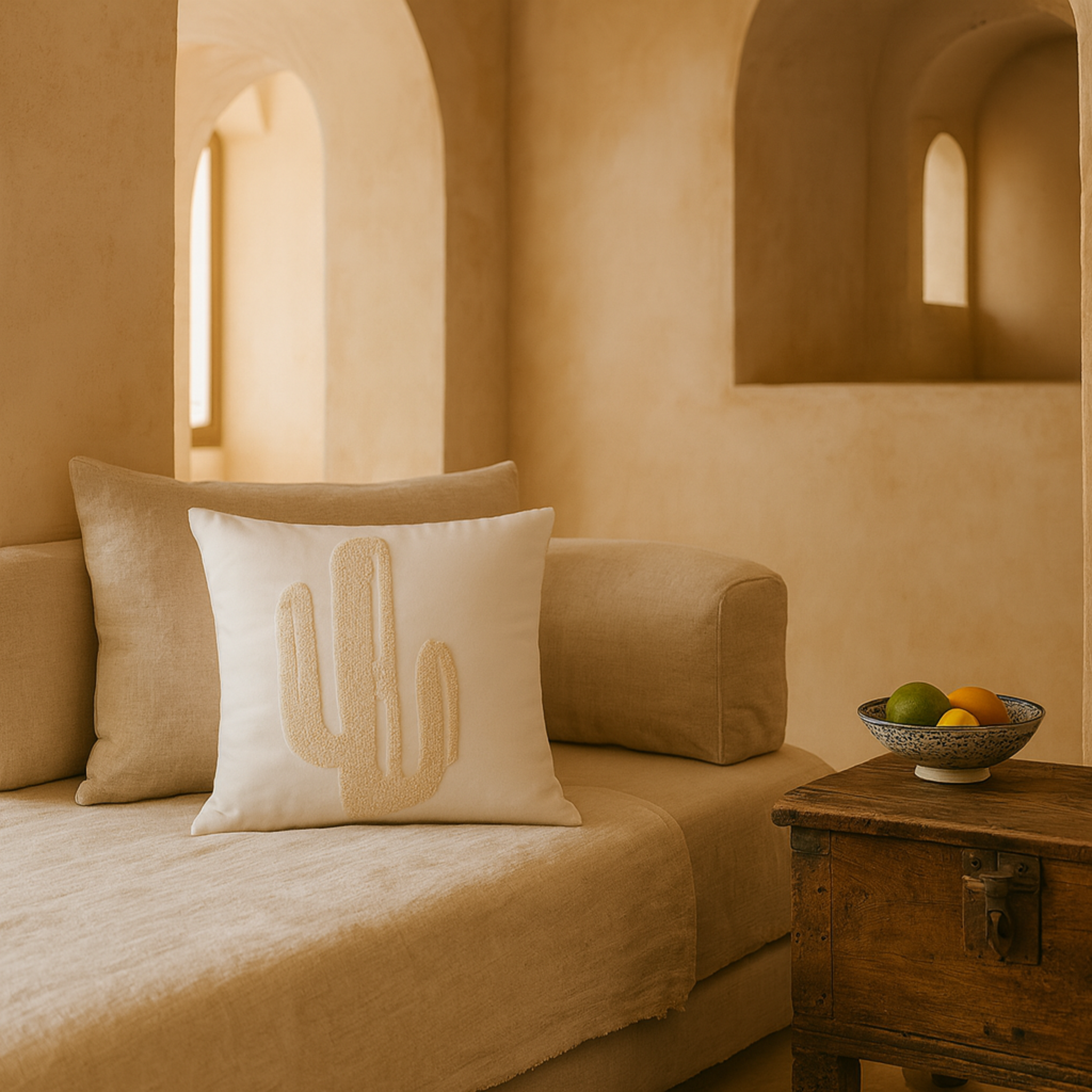 Coussin Cactus Beige Tunisie – Bouclette Texturée | Fiolla Home