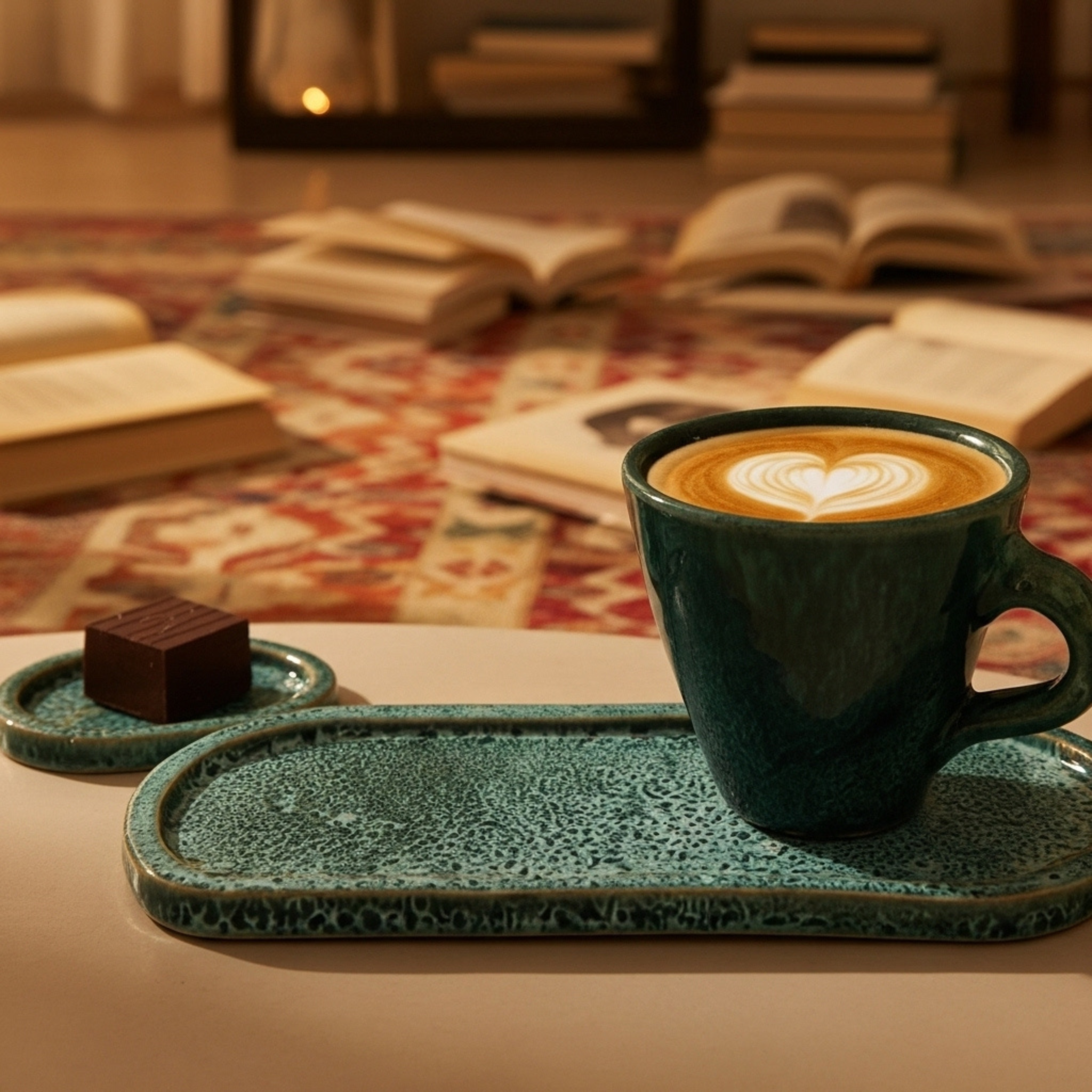 Tasse Café au Lait + Plateau – Céramique Artisanale Verte