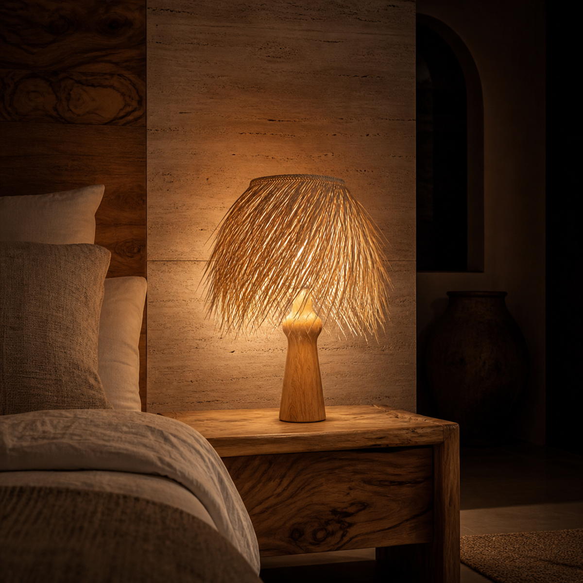 Lampe à Poser Palmier | Artisanat Naturel Tunisien | Fiolla Home