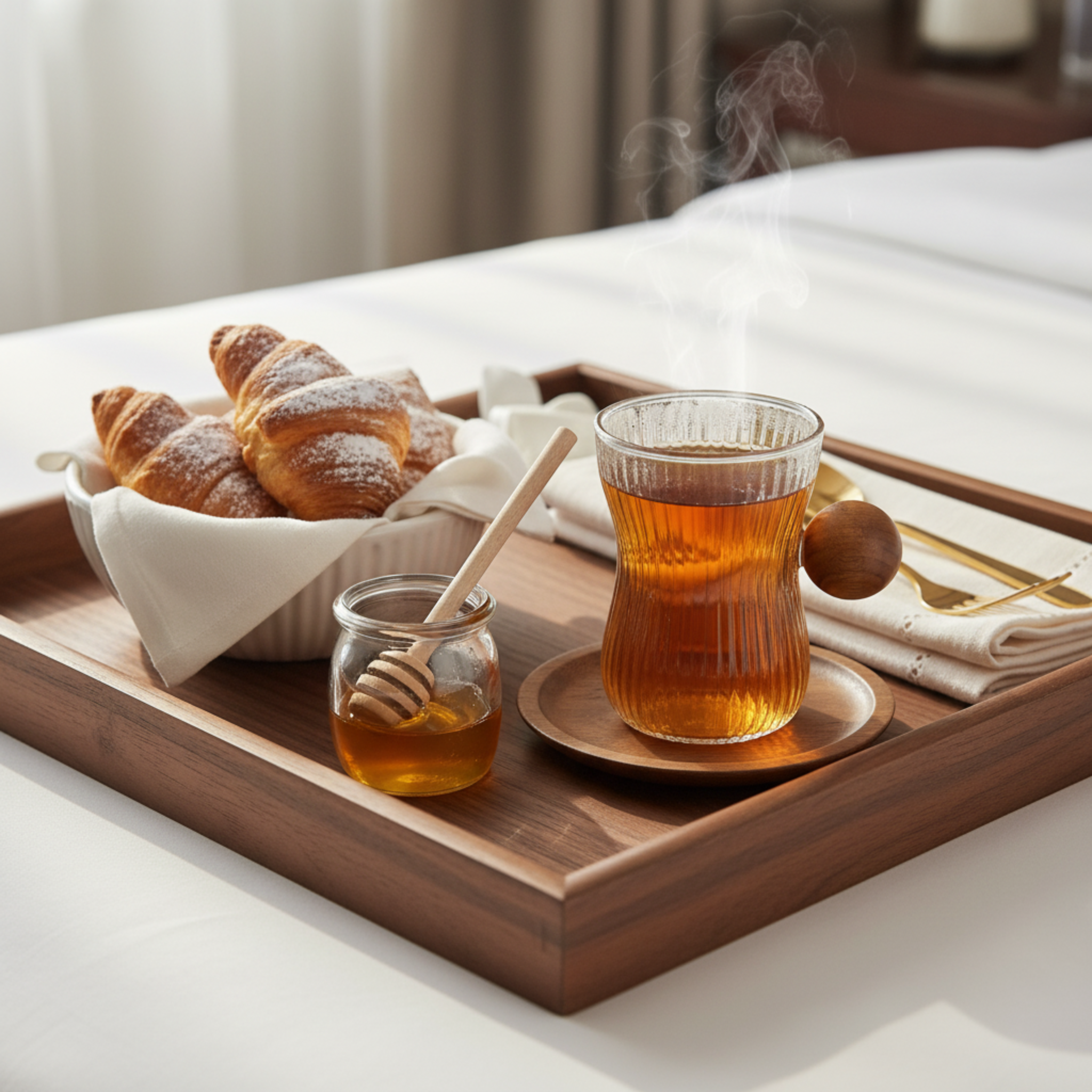 Service à Thé en Verre Côtelé & Manche Boule Bois - Achat Tunisie | Fiolla Home