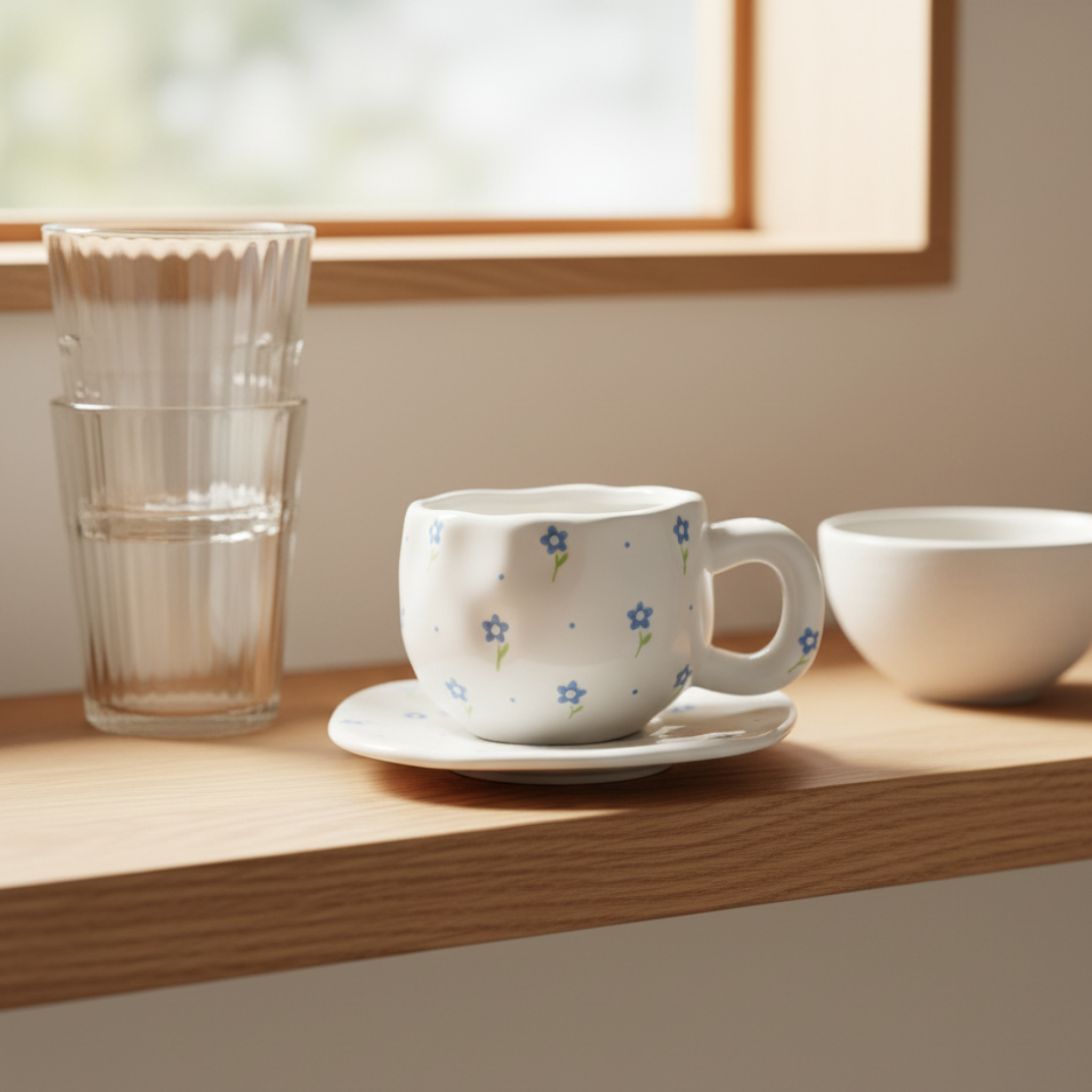 Tasse Fleurie Bleue avec Sous-Tasse | Céramique Tunisie | Fiolla Home