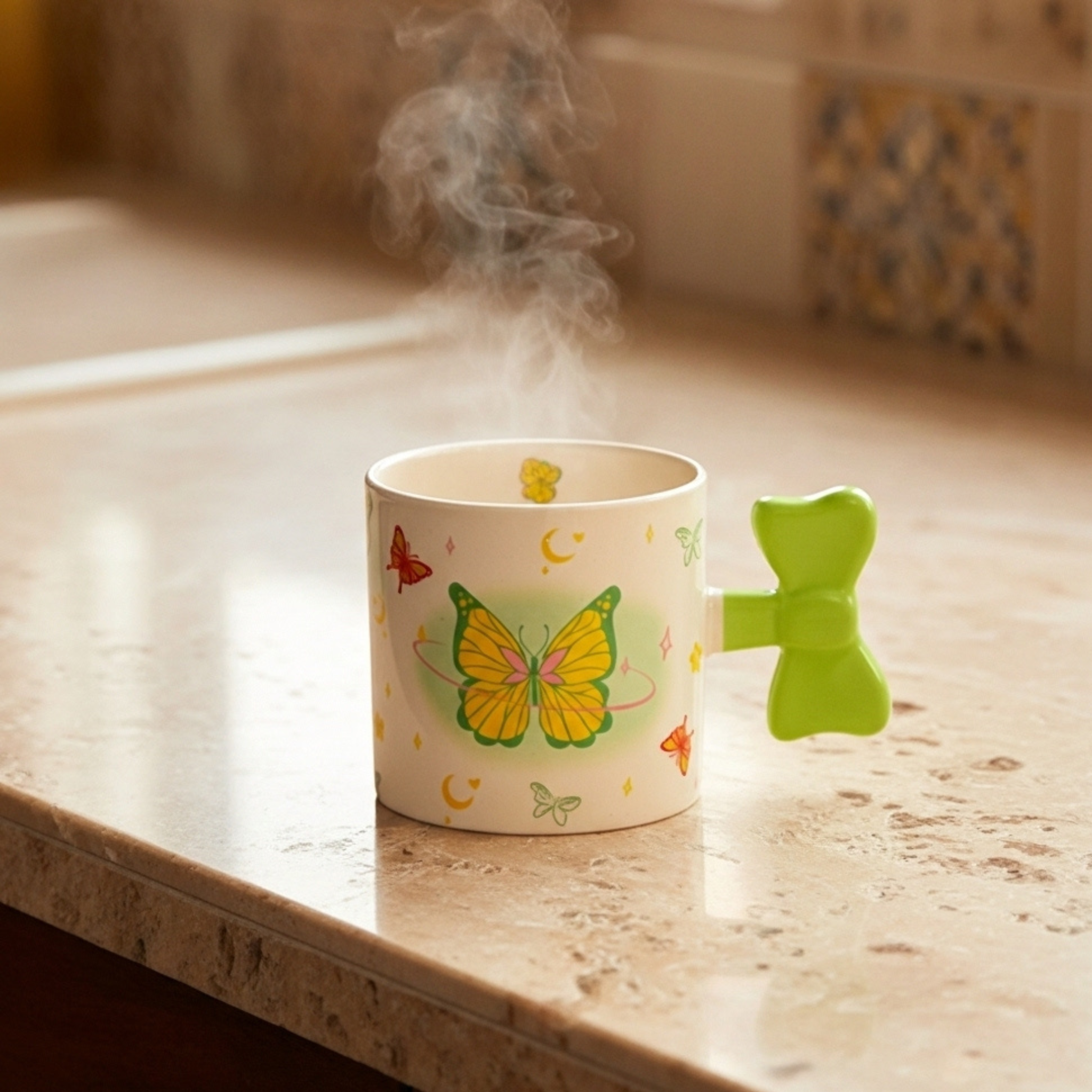 Mug papillon en céramique – Anse nœud 3D | Fiolla Home