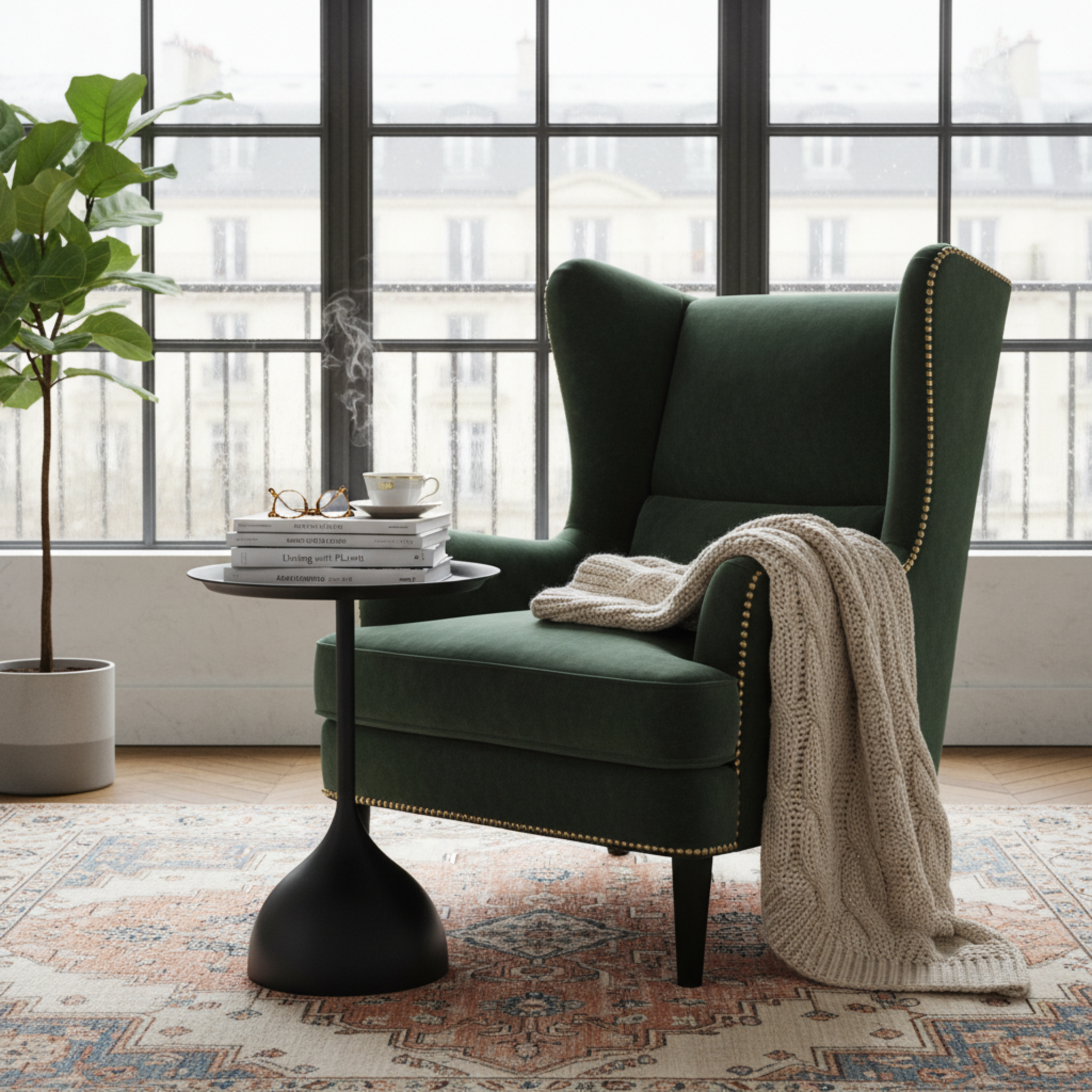 Table d'Appoint Ronde Noire Design Tulipe – Style Moderne & Épuré