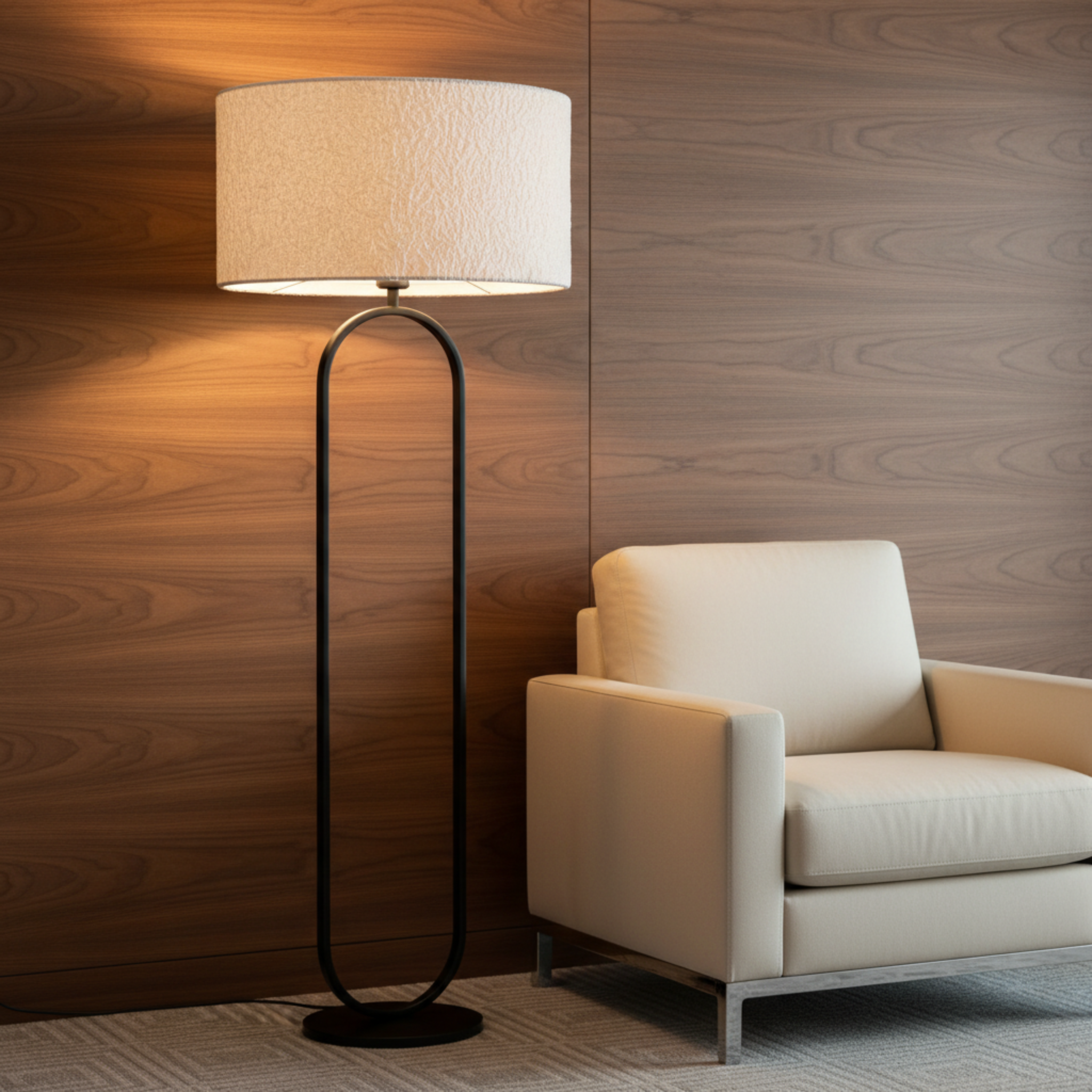 Lampadaire CÉLESTE Métal Noir et Abat-Jour Bouclette | Fiolla Home