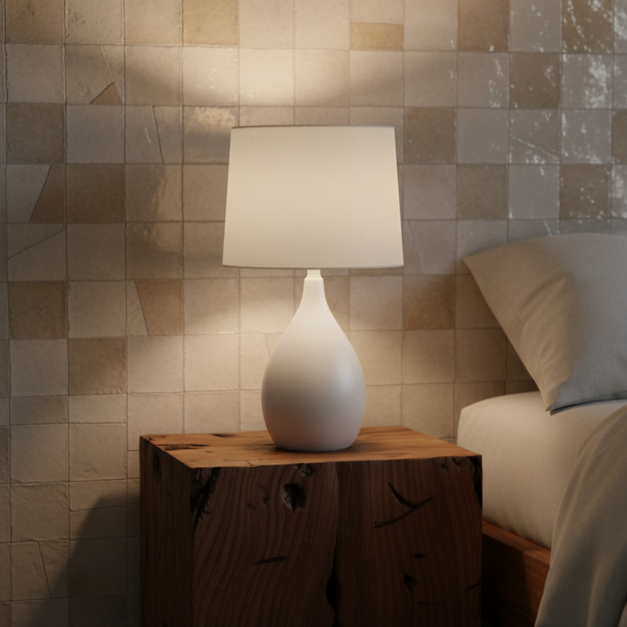 Lampe de Chevet Blanche Design Goutte Abat-Jour Blanc | Fiolla Home