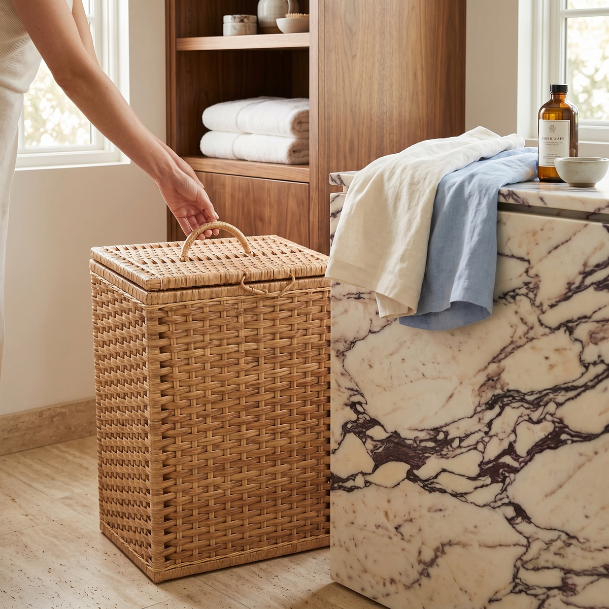 Panier à Linge Rotin Tunisie | Coffre Tressé avec Couvercle | Fiolla Home