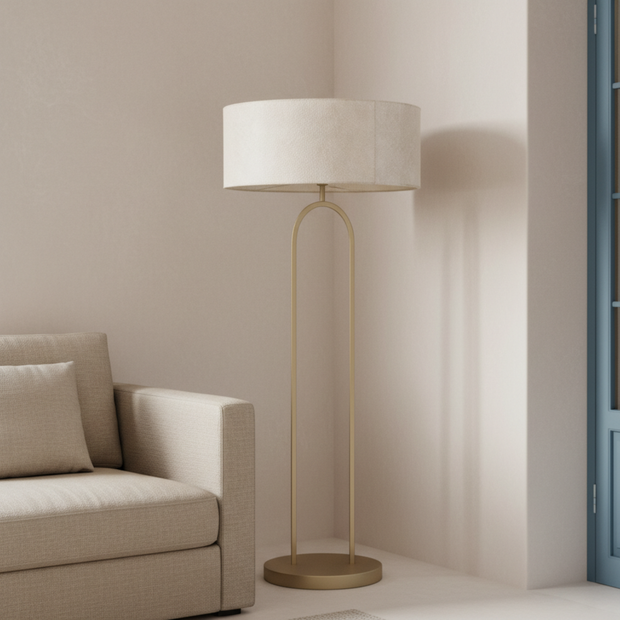 Lampadaire Design Pied Grège et Abat-jour Bouclette Blanc - Tunisie