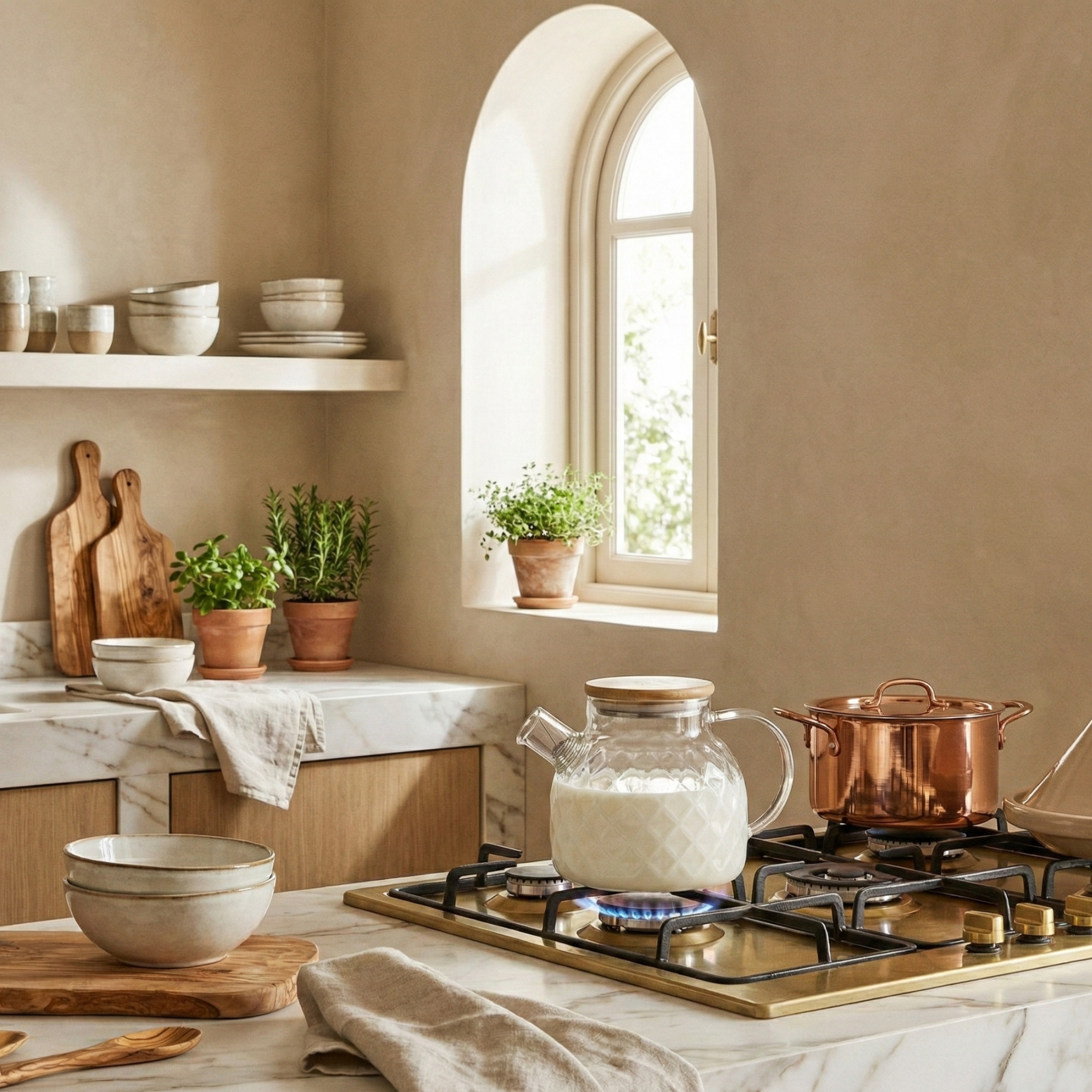 Théière en Verre Texturé & Couvercle Bambou – Design Élégant