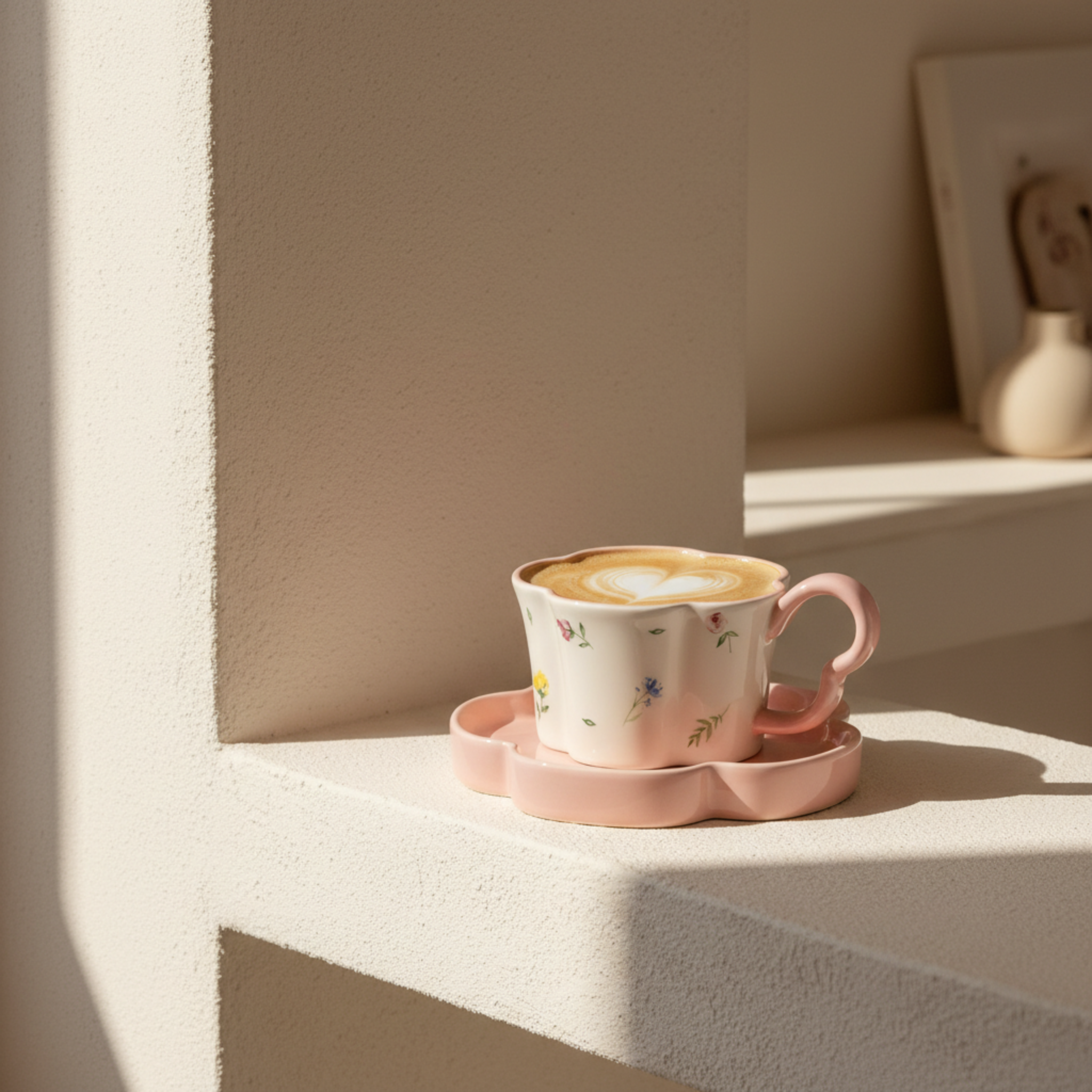 Mug Fleur Rose Céramique & Soucoupe – Idée Cadeau Cute Tunisie