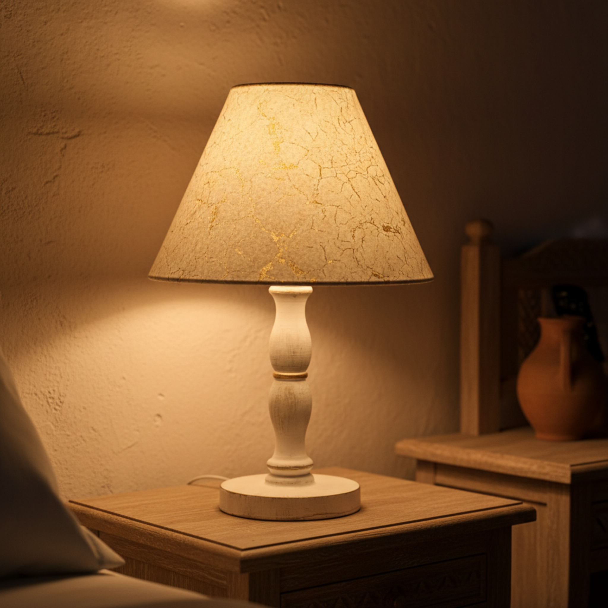 Lampe en Bois Tourné Artisanal – Finition Craquelée Or & Blanc (Pièce Unique)