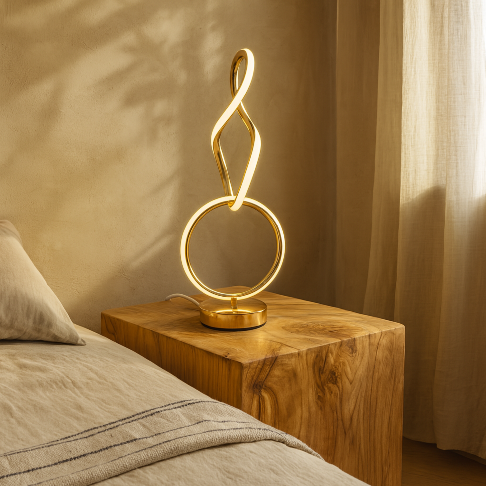 Veilleuse LED Anneau Doré & Torsade | Luminaire de Chevet | Fiolla Home