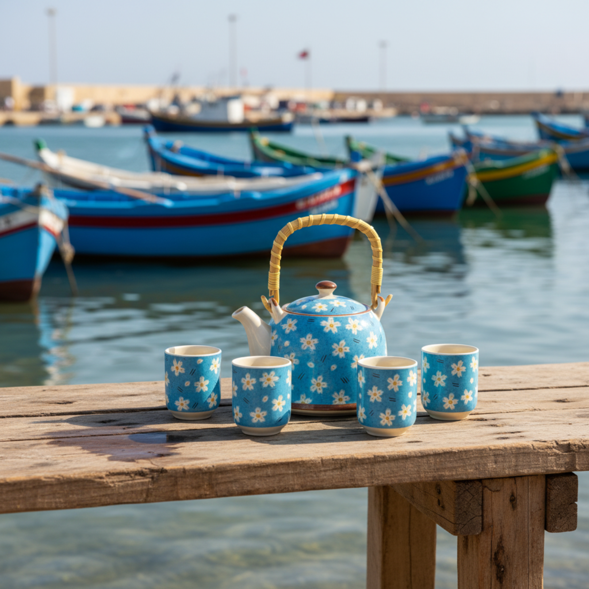 Service à Thé Bleu Azur – Céramique 7 pièces