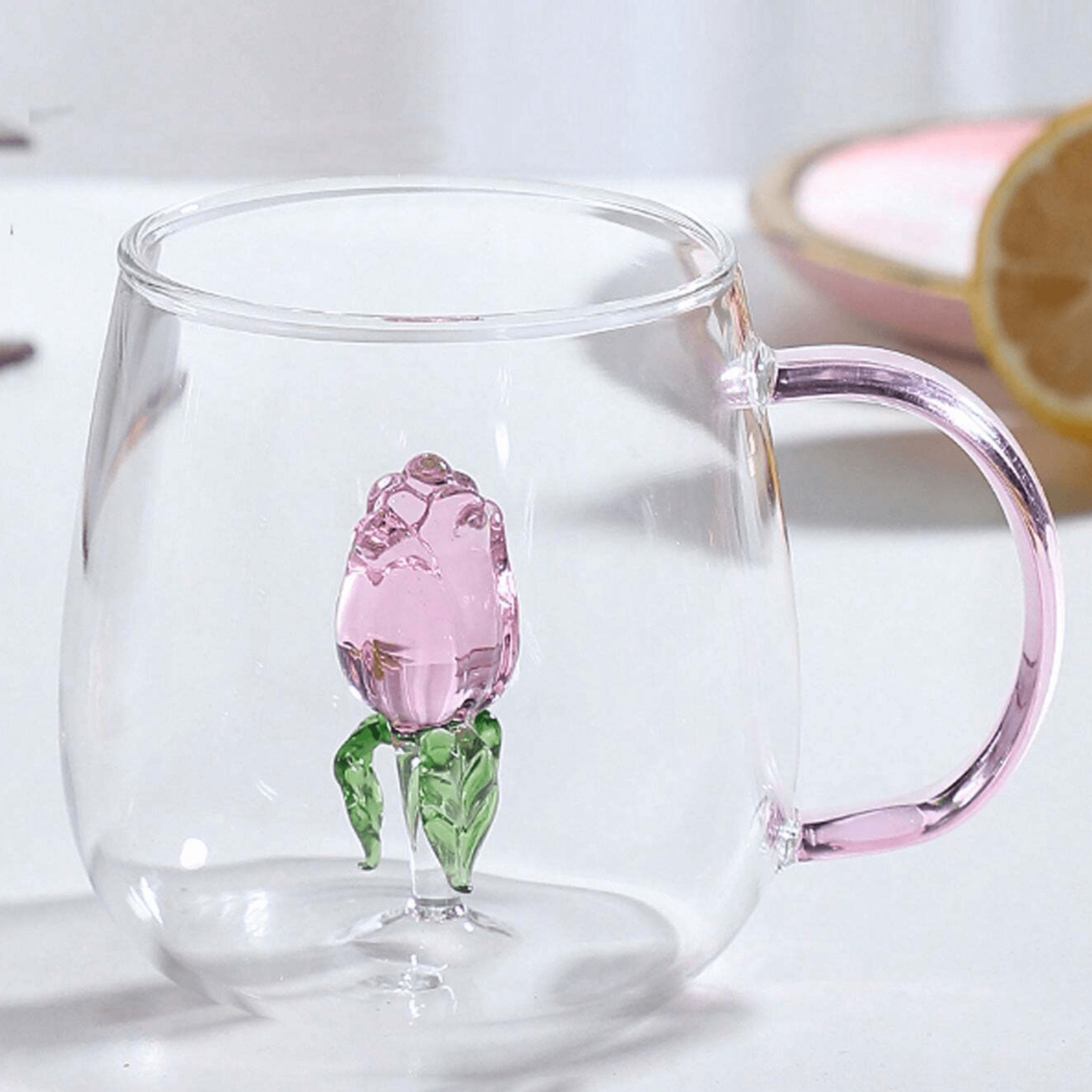 Tasse à Café en Verre avec Rose | Design Fleur | Fiolla Home