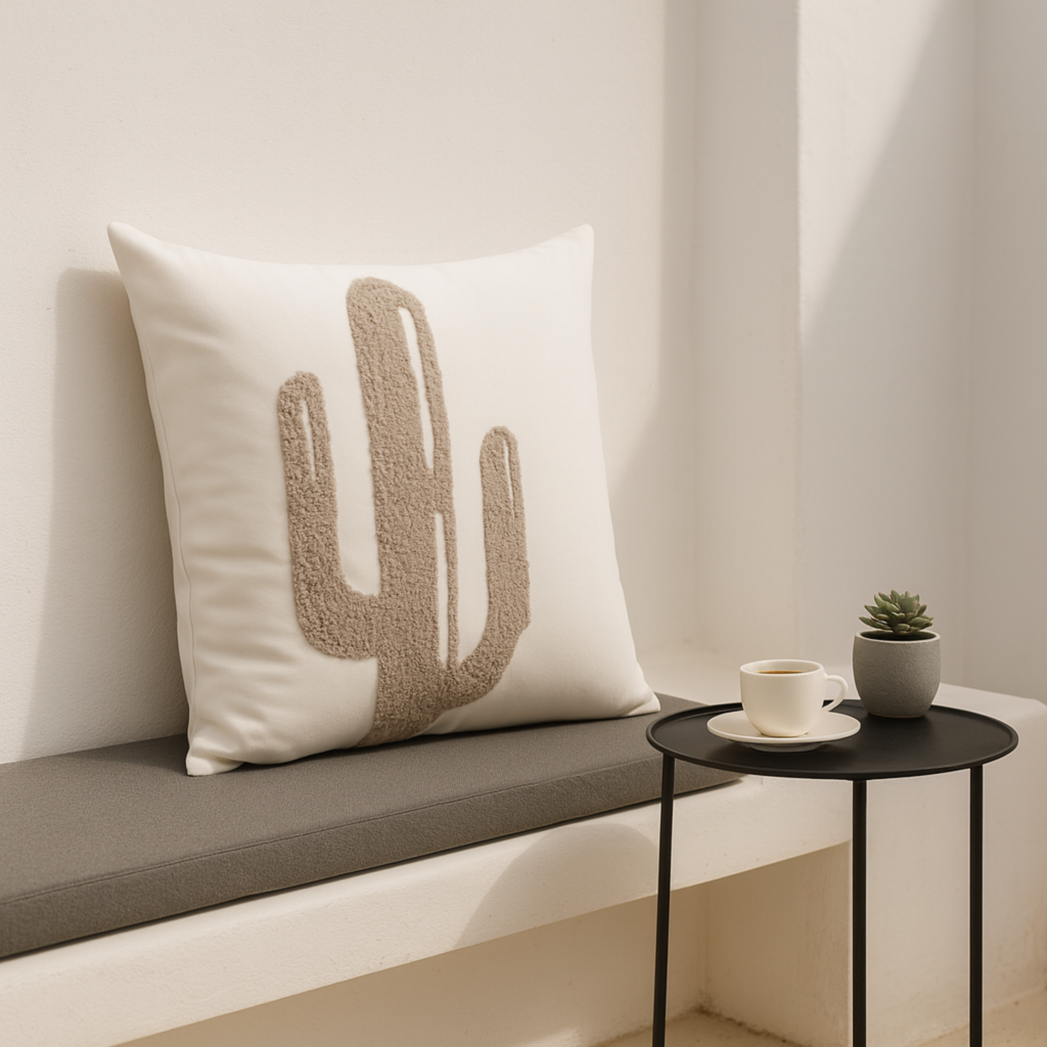 Coussin Cactus Beige Tunisie – Motif Bouclette | Fiolla Home