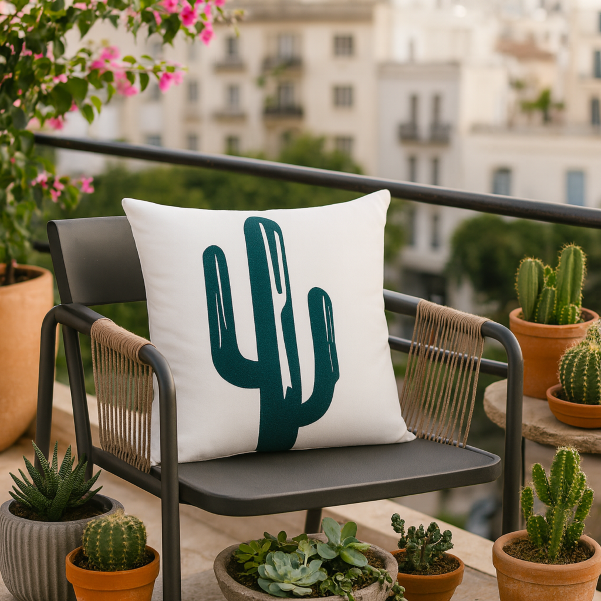 Coussin Décoratif Tunisie – Motif Cactus Vert | Fiolla Home