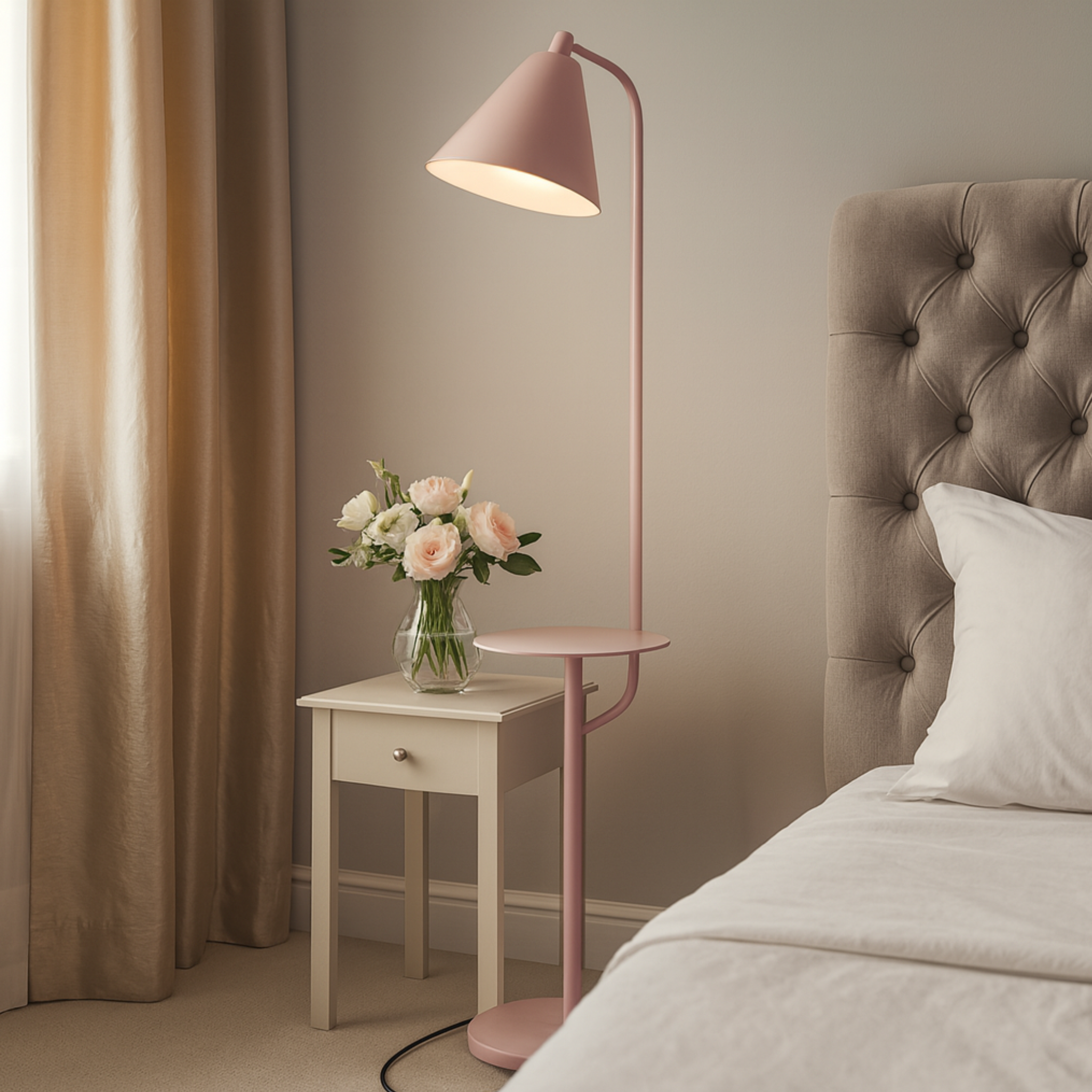 Lampadaire LED Rose avec Table Intégrée – Design Scandinave