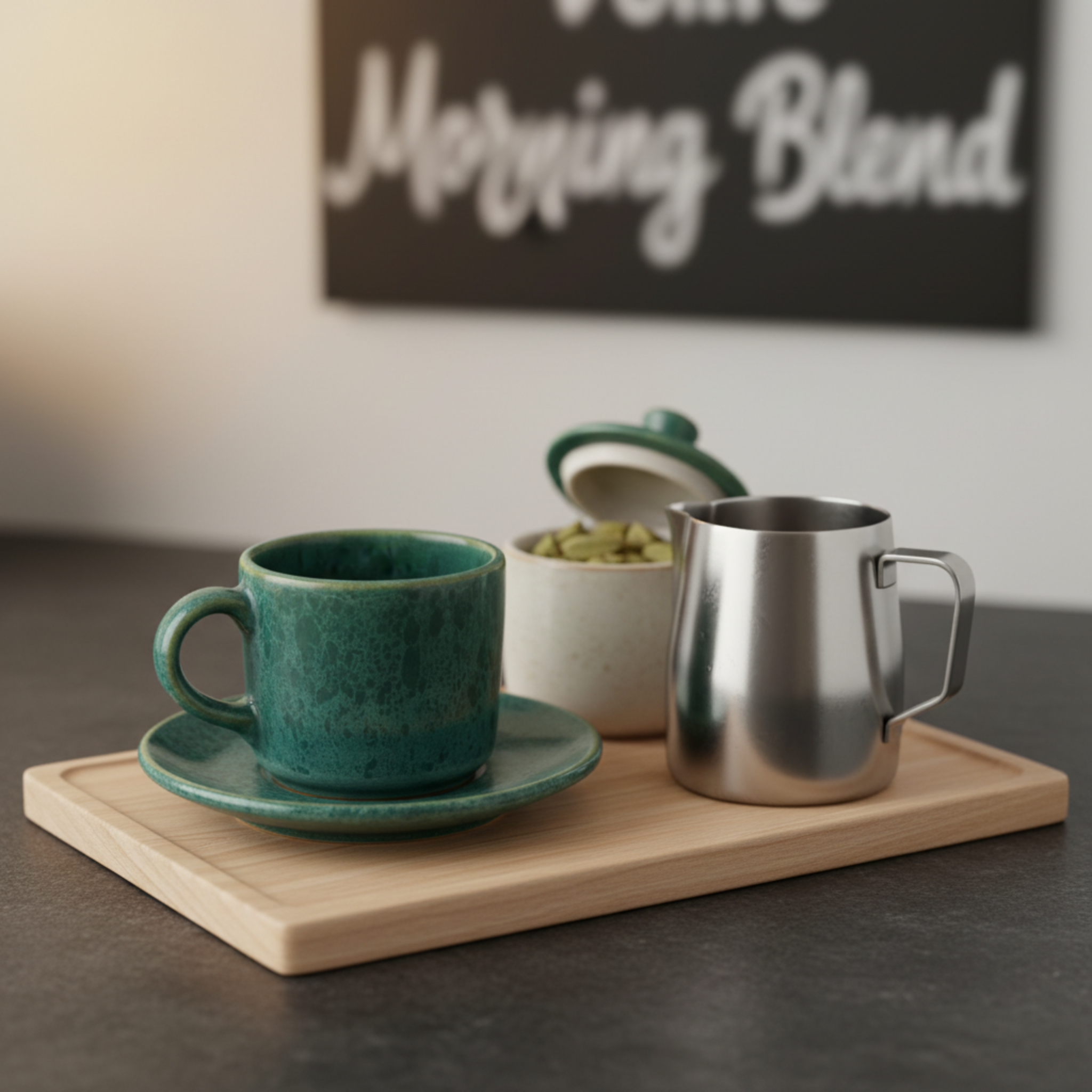 Tasse Espresso en Céramique Émeraude avec Soucoupe – Style Tunisien