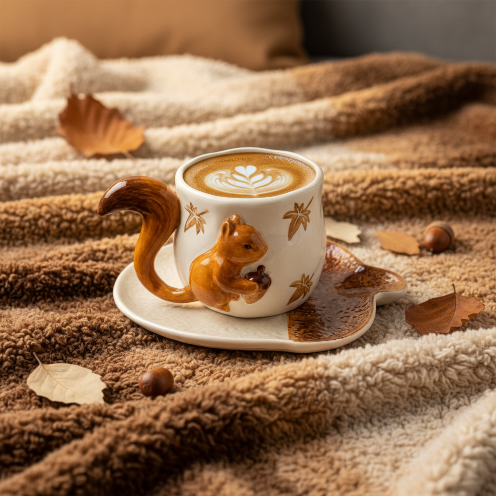 Mug Écureuil en Céramique – Poignée Queue 3D, Style Bois & Cosy Tunisie