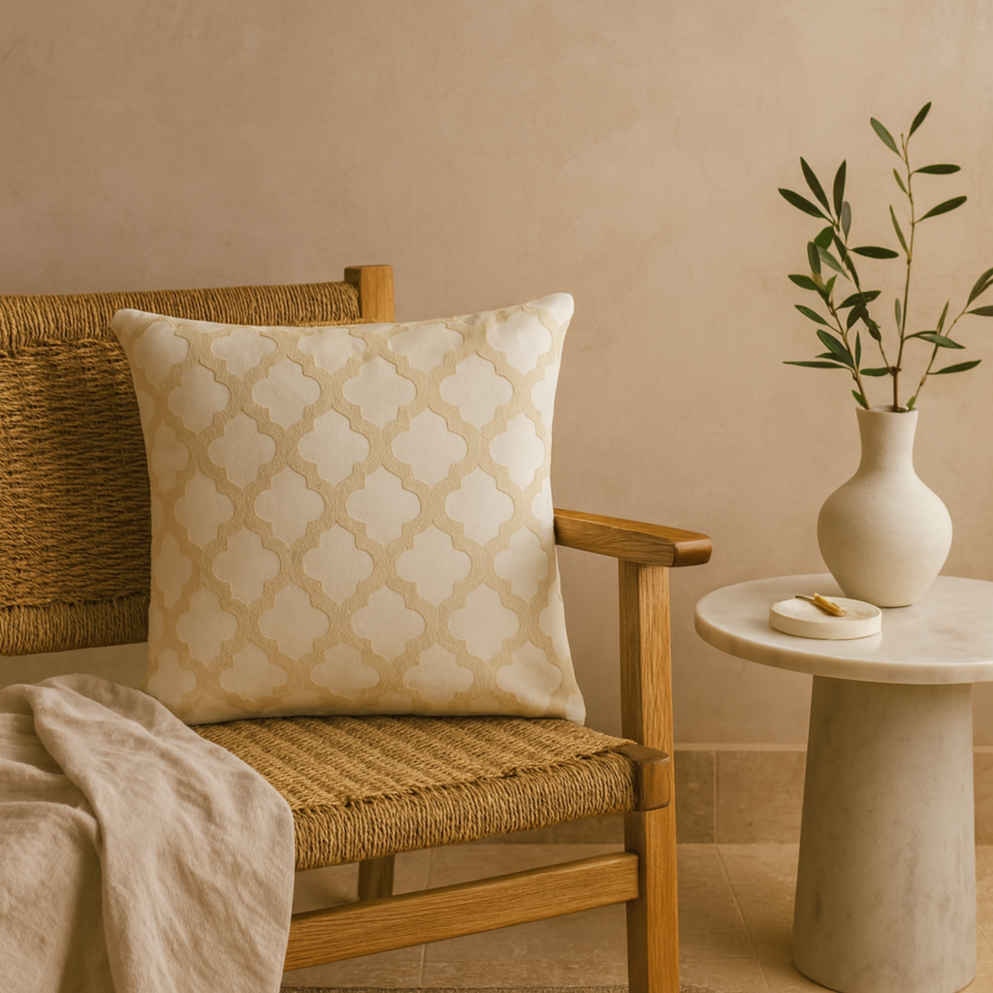 Coussin Treillis Beige Tunisie – Motif Arabesque | Fiolla Home