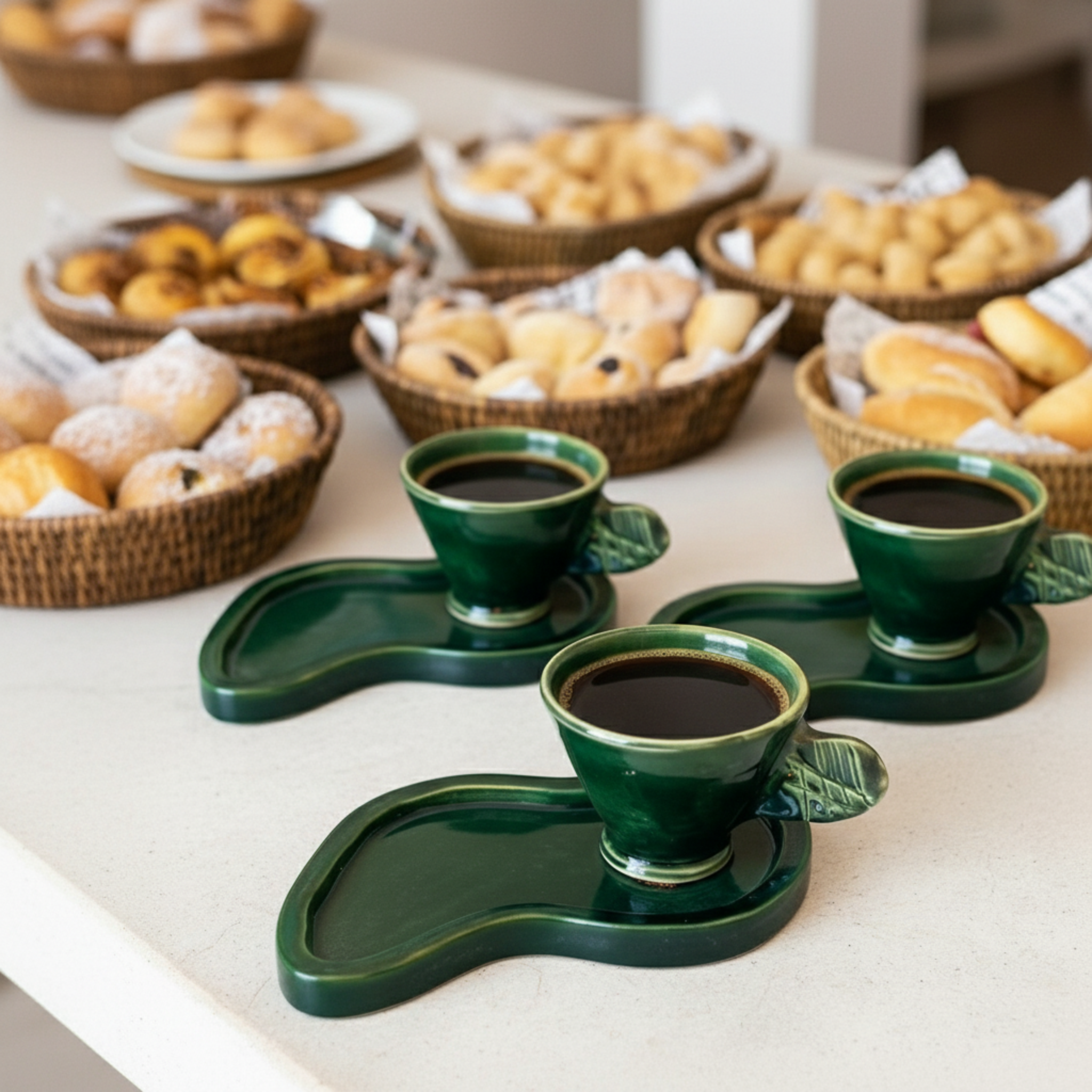 Tasse Espresso + Plateau Vert Feuille – Céramique Artisanale Tunisie