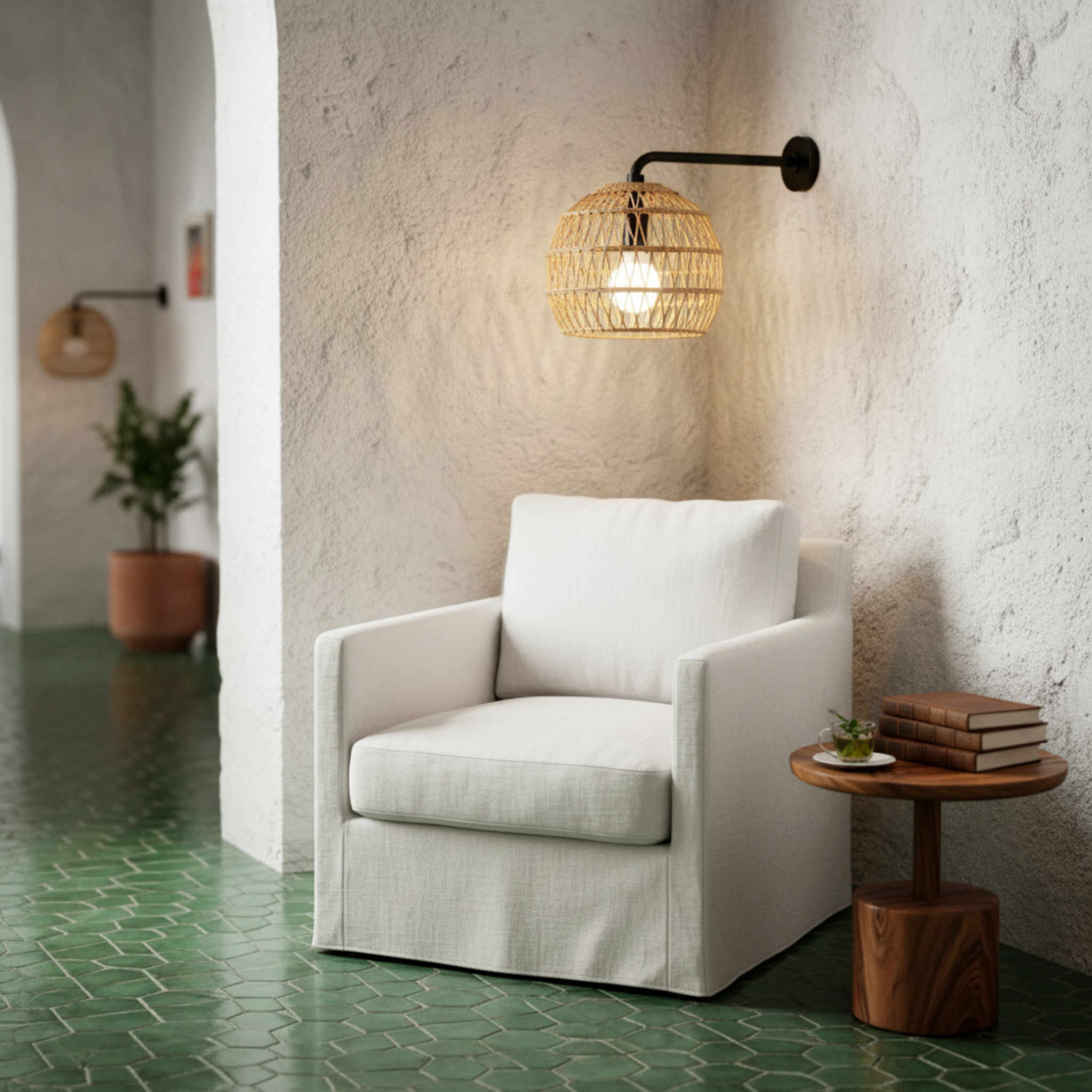 Applique Murale Boule Fibres de Palmier & Métal Noir | Fiolla Home