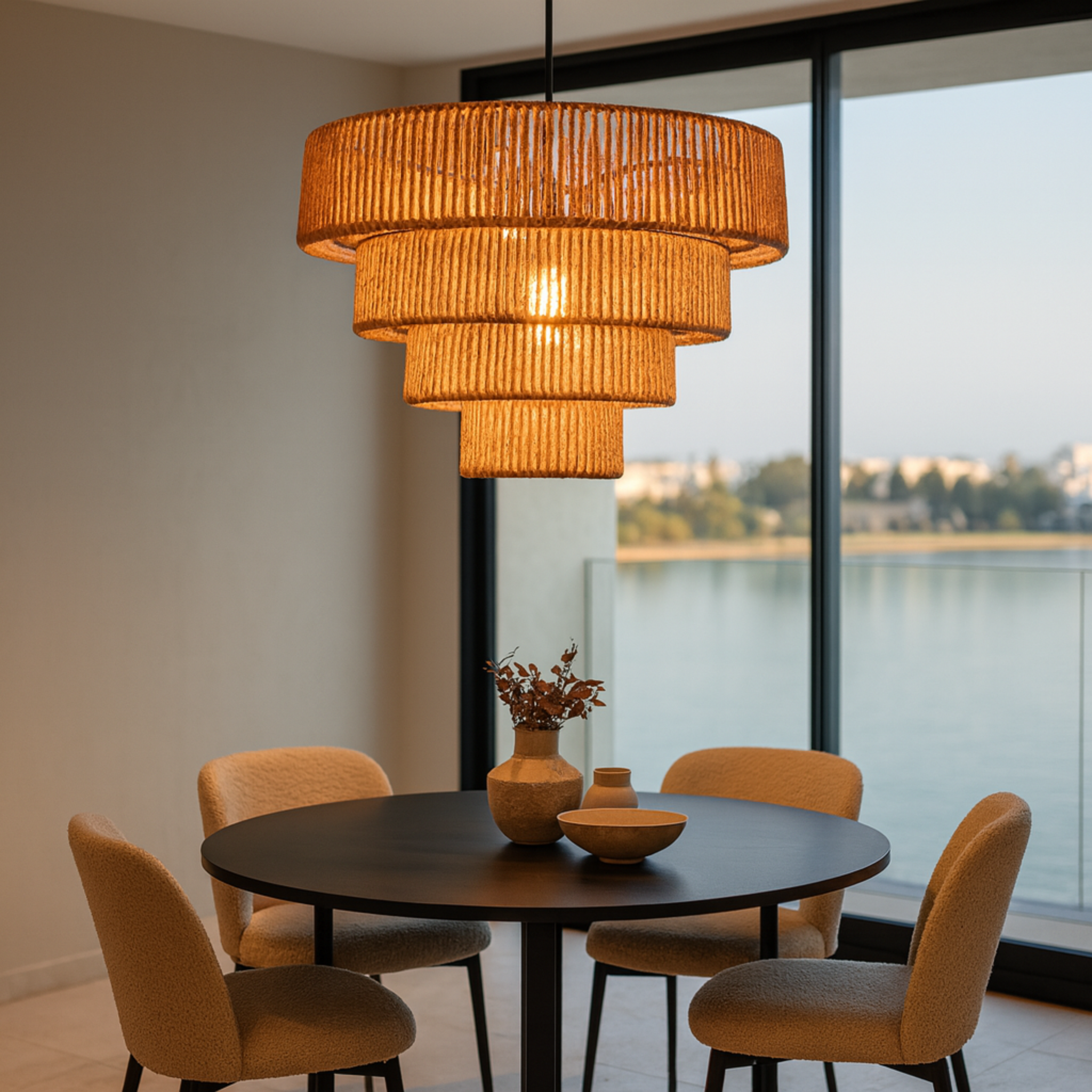 Grand Lustre Artisanal "Helios" en Fibres Naturelles – Bohème Chic