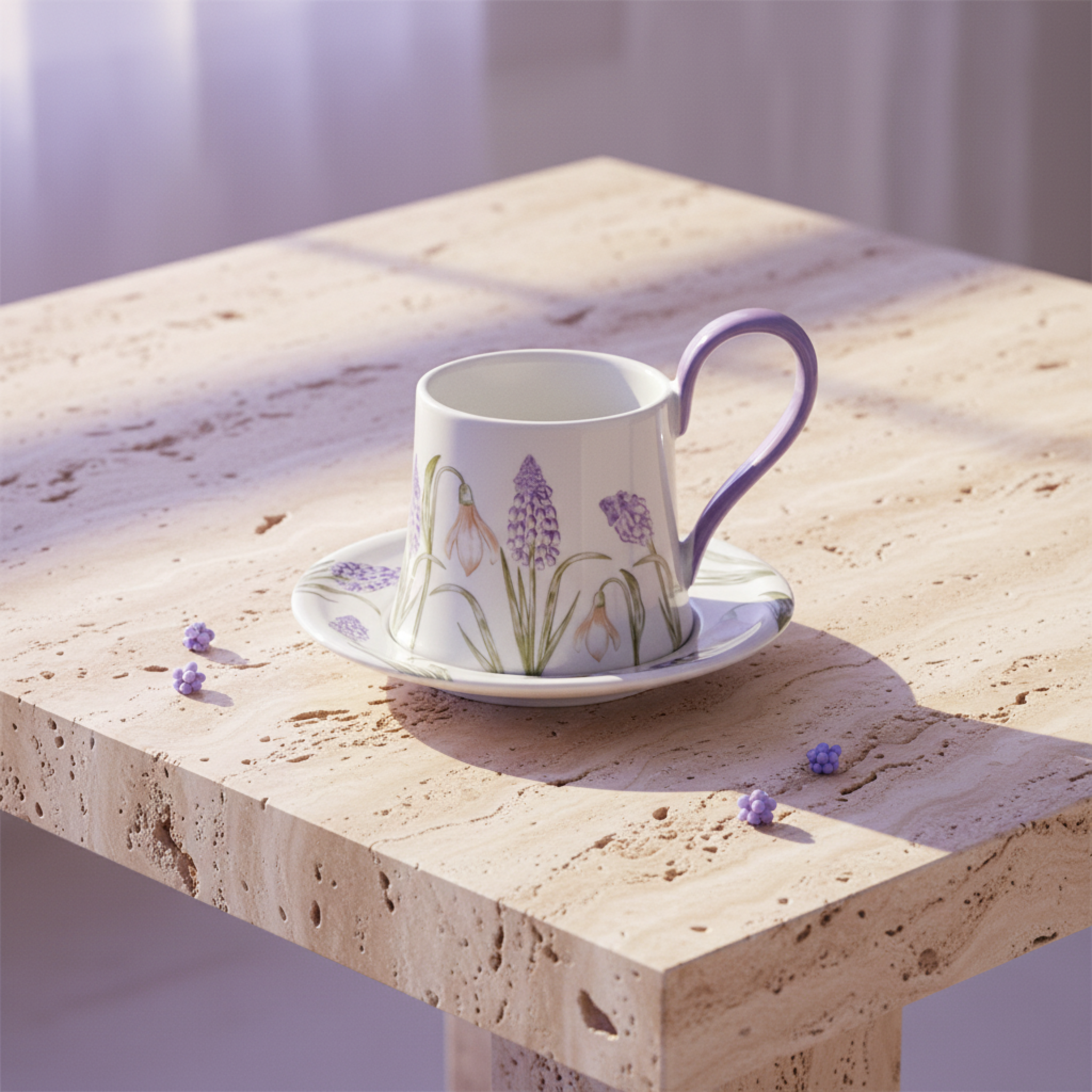 Mug Fleurs Lilas en Céramique avec Sous-Tasse – Style Élégant