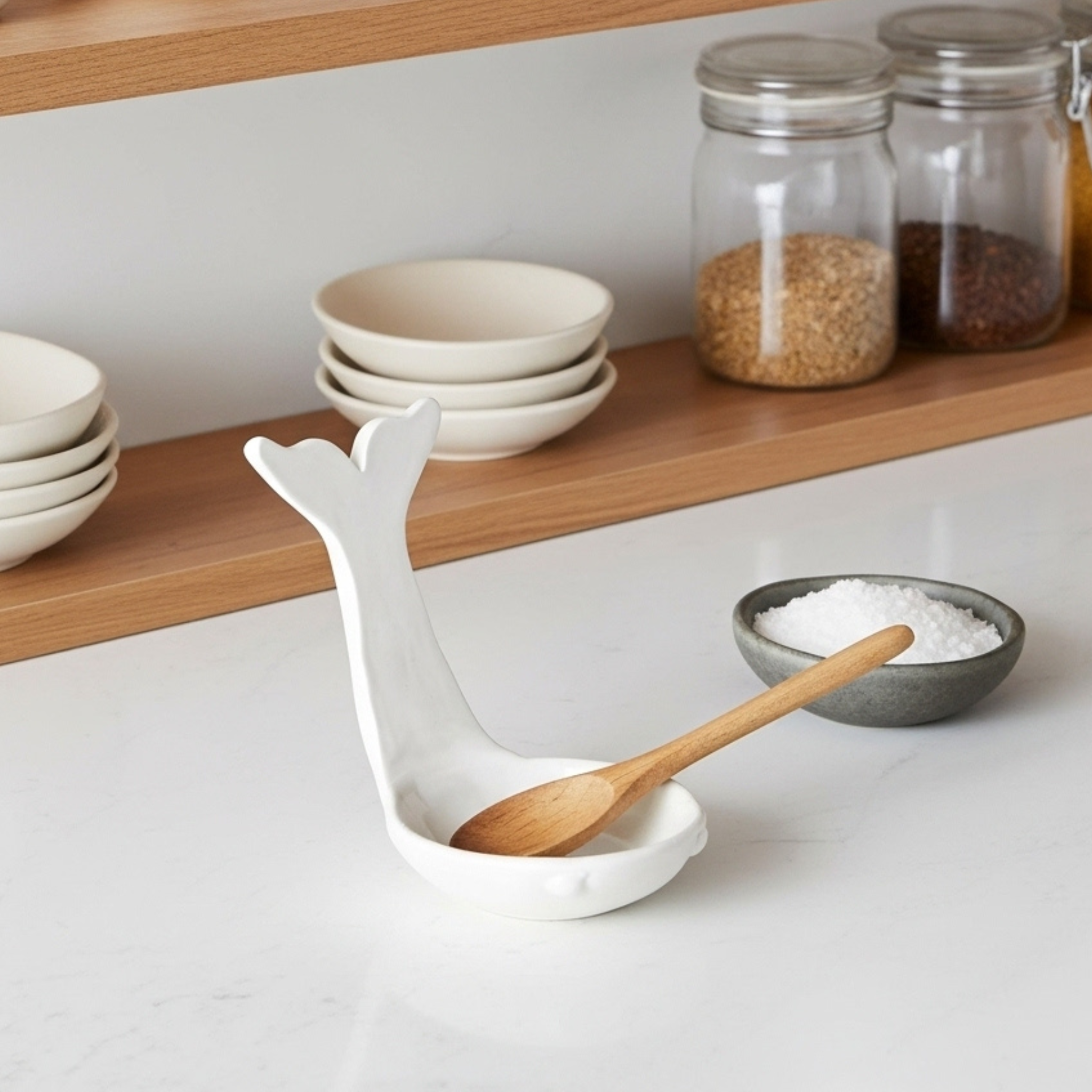 Repose-cuillère en céramique – Blanc, Handmade