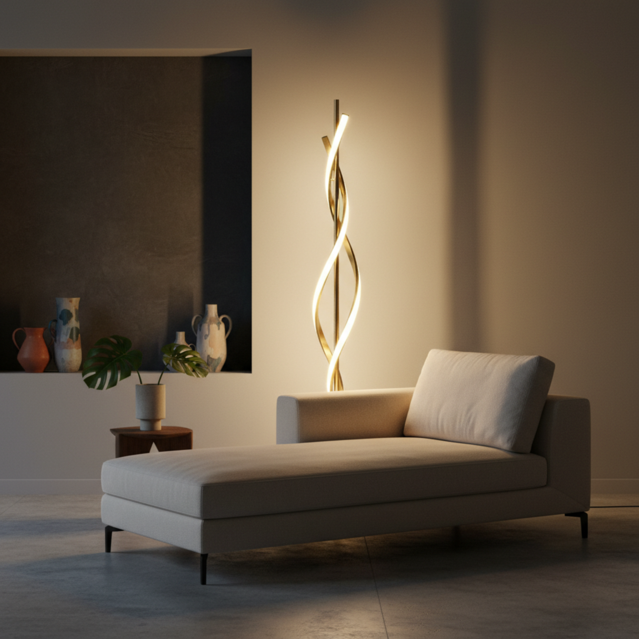 Lampadaire LED Design Spirale Doré – Luxe & Modernité Tunisie