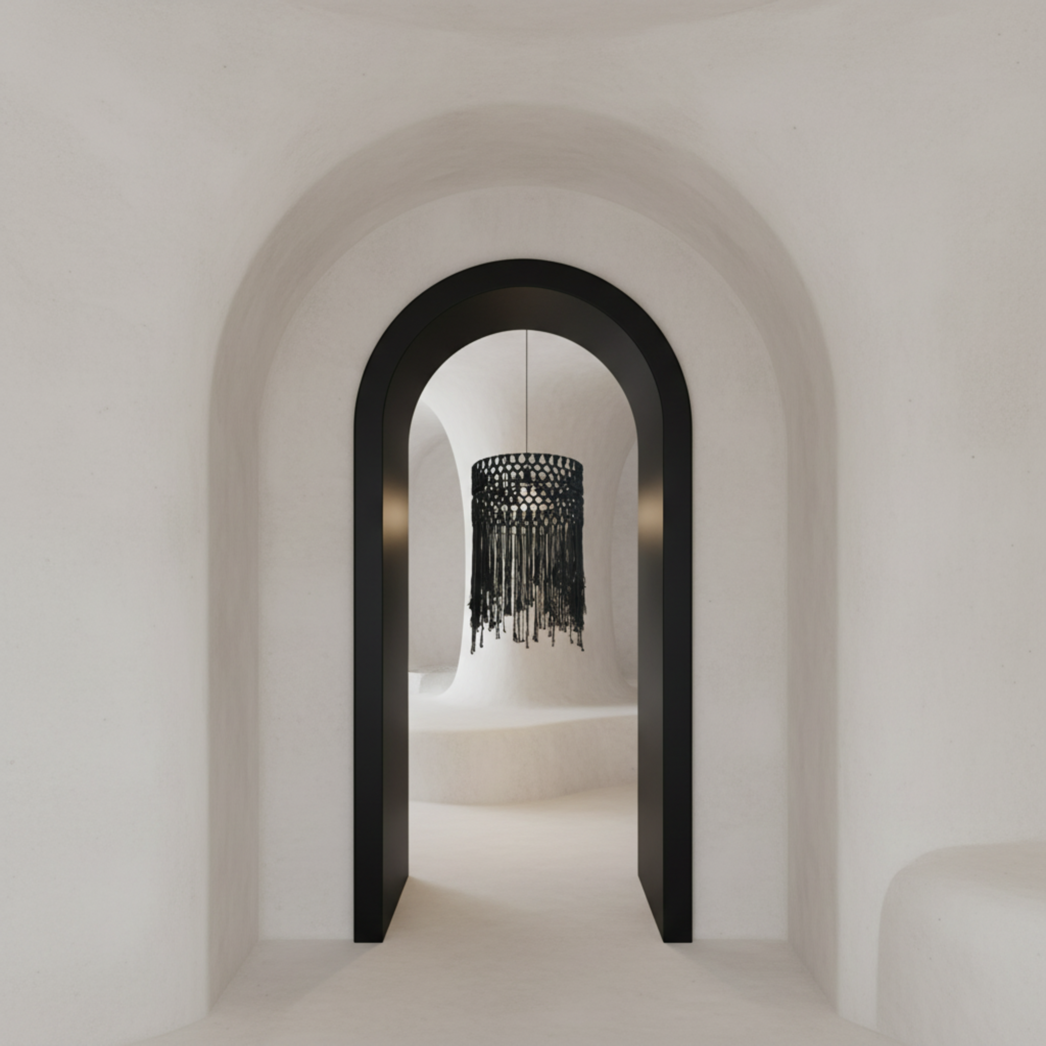 Suspension Macramé Noir Franges | Design Bohème Chic | Tunisie