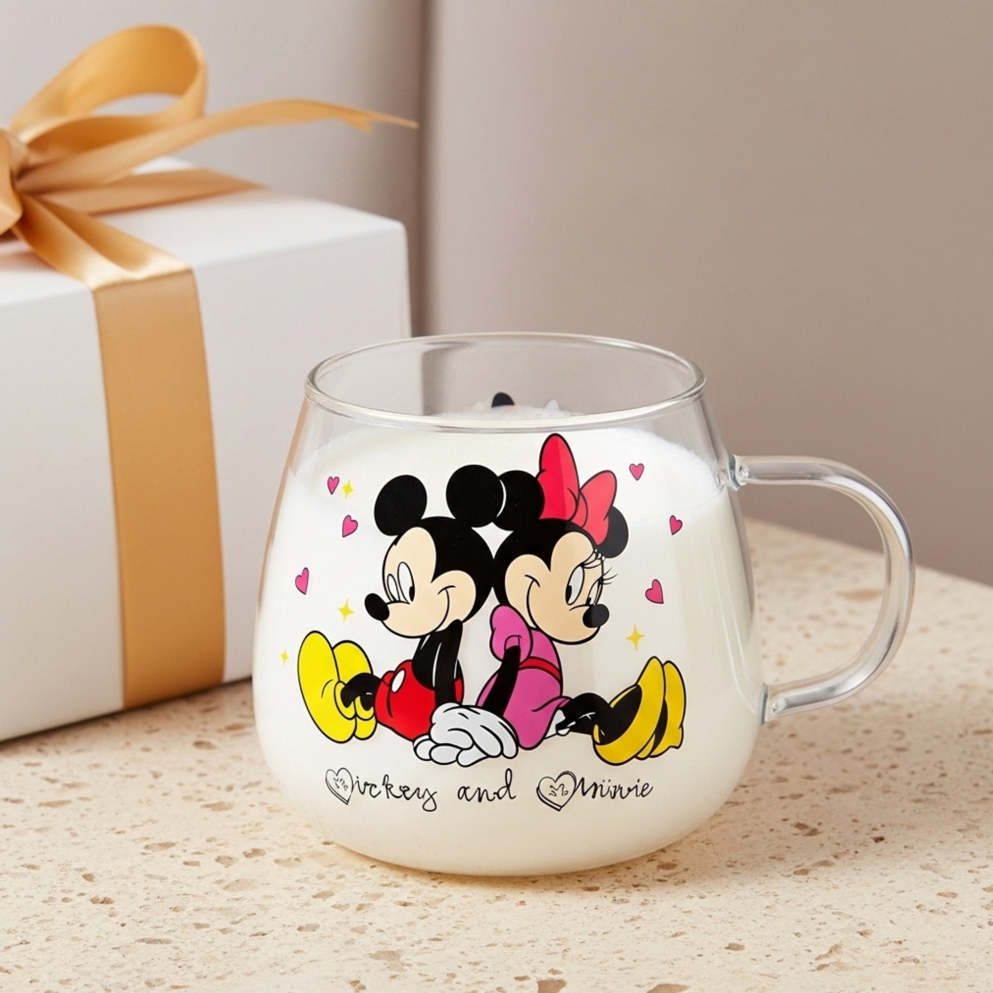 Tasse en verre Mickey & Minnie – Mug couple fun pour enfants & fans