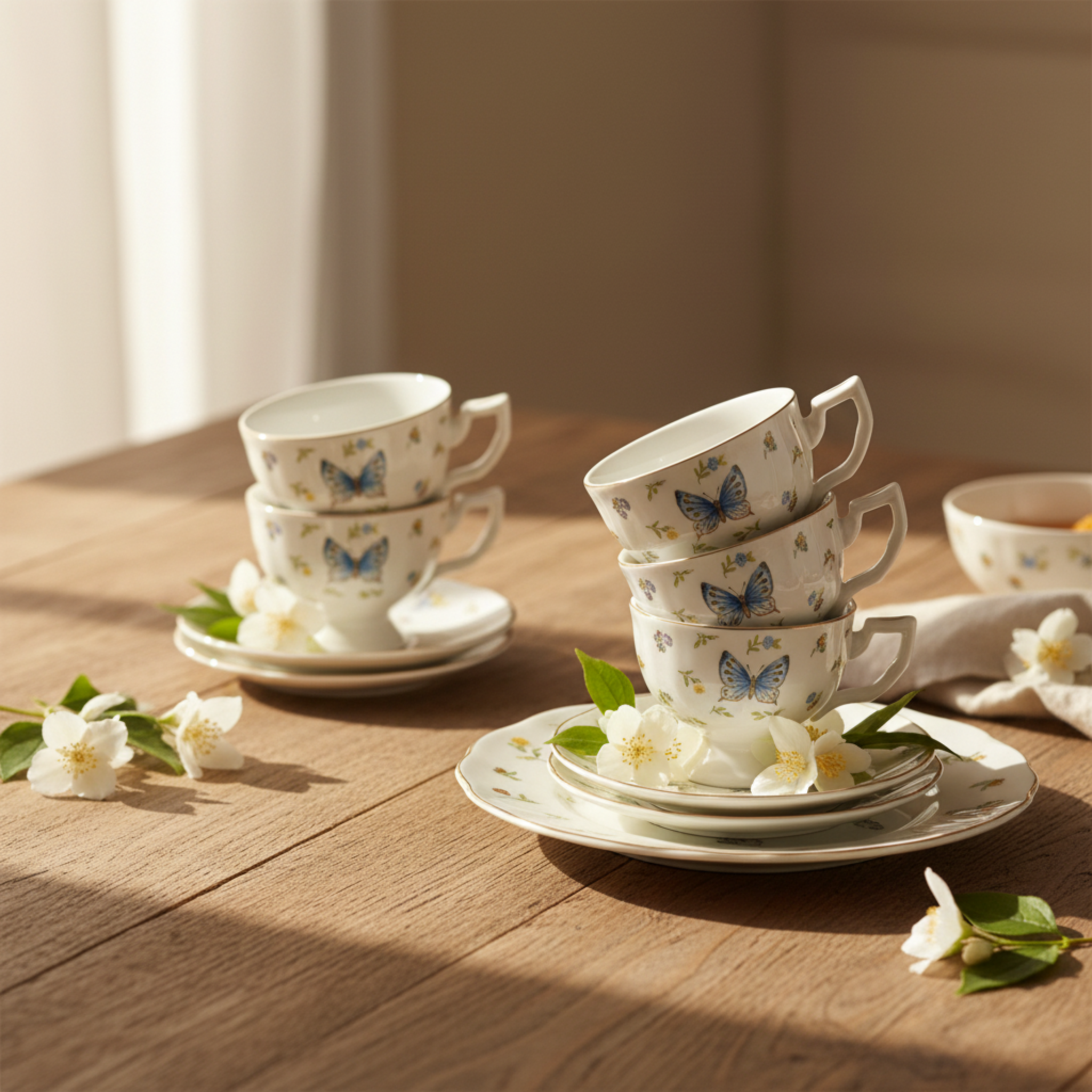 Service Petit Déjeuner Complet 29 Pièces - Porcelaine Motif Papillon
