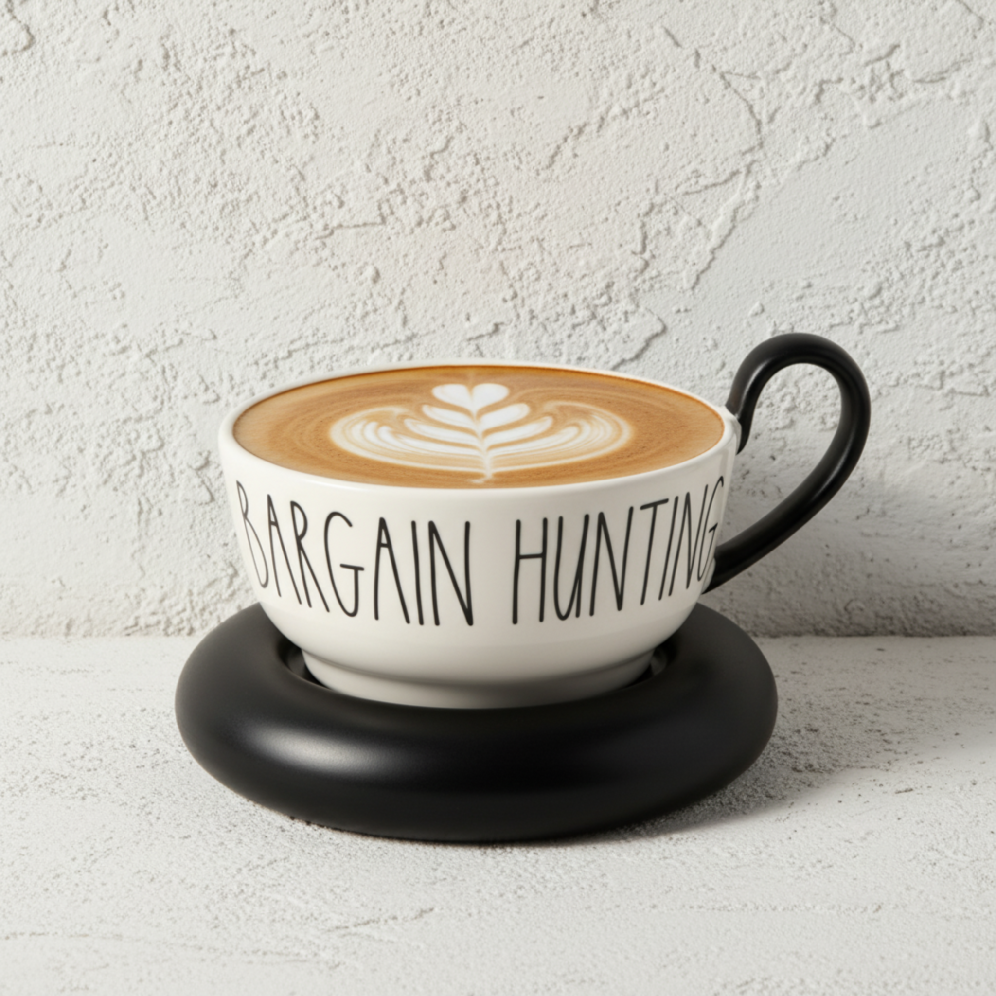 Tasse Large "Bargain Hunting" Noir et Blanc avec Soucoupe Design