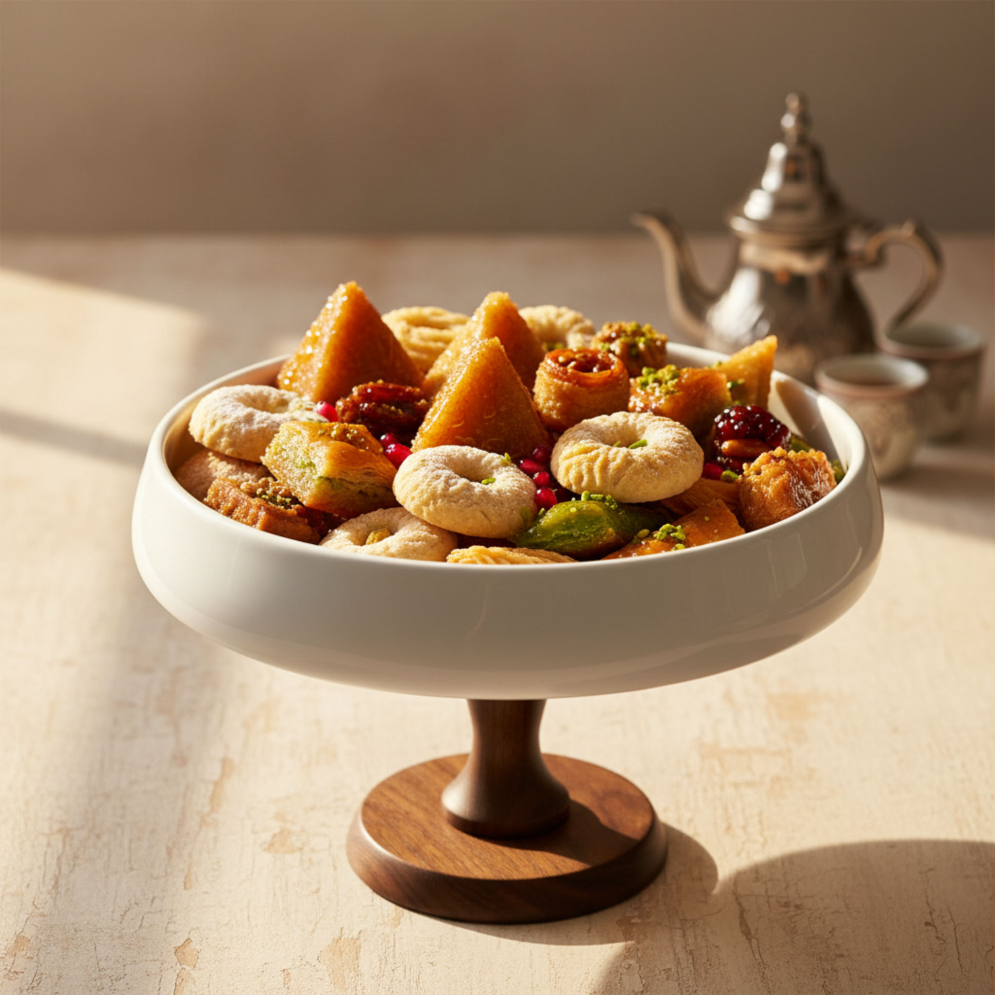 Présentoir sur Pied Design – Céramique Blanche & Bois Massif