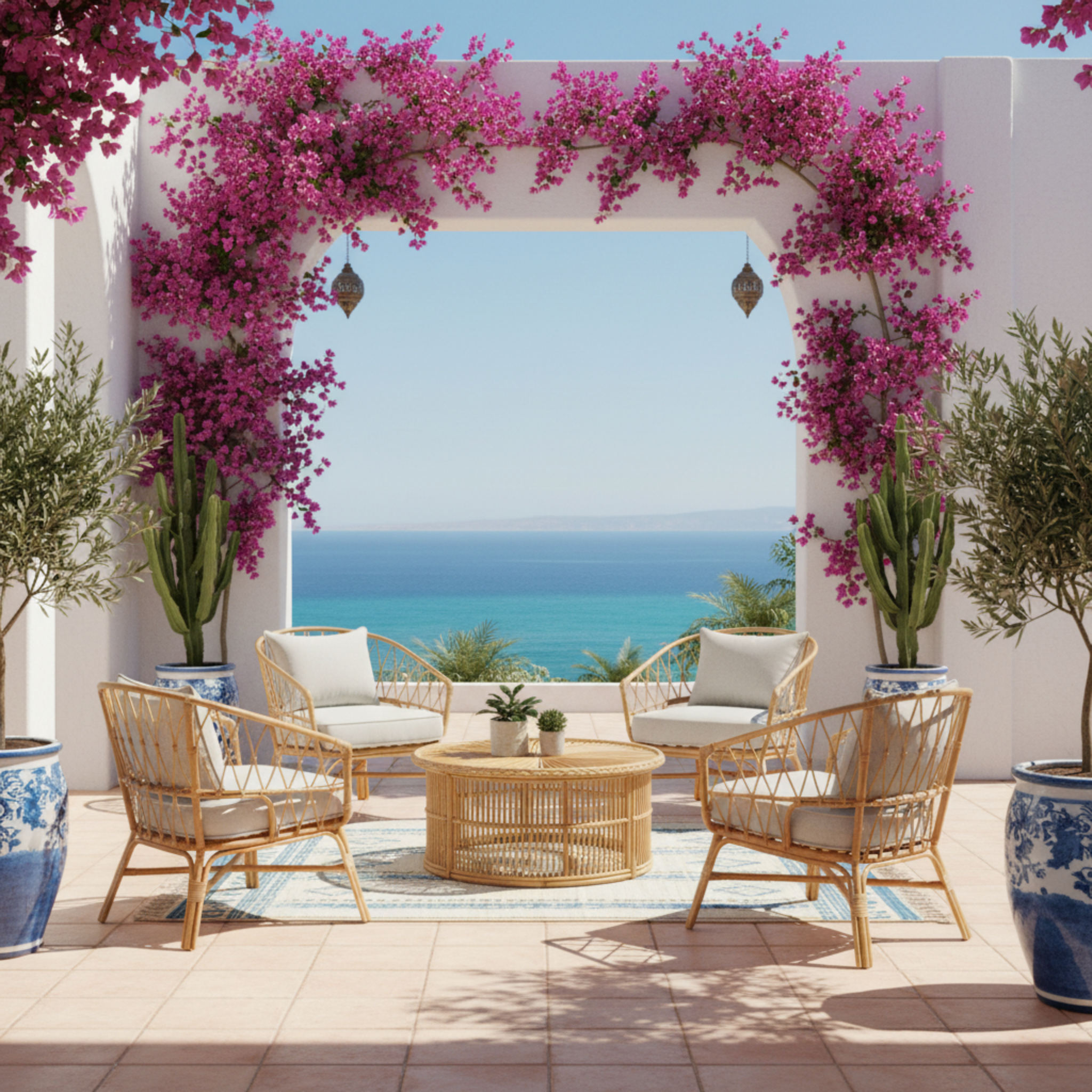 Chaise en Rotin avec Coussin Robuste – Confort Naturel & Élégance en Tunisie