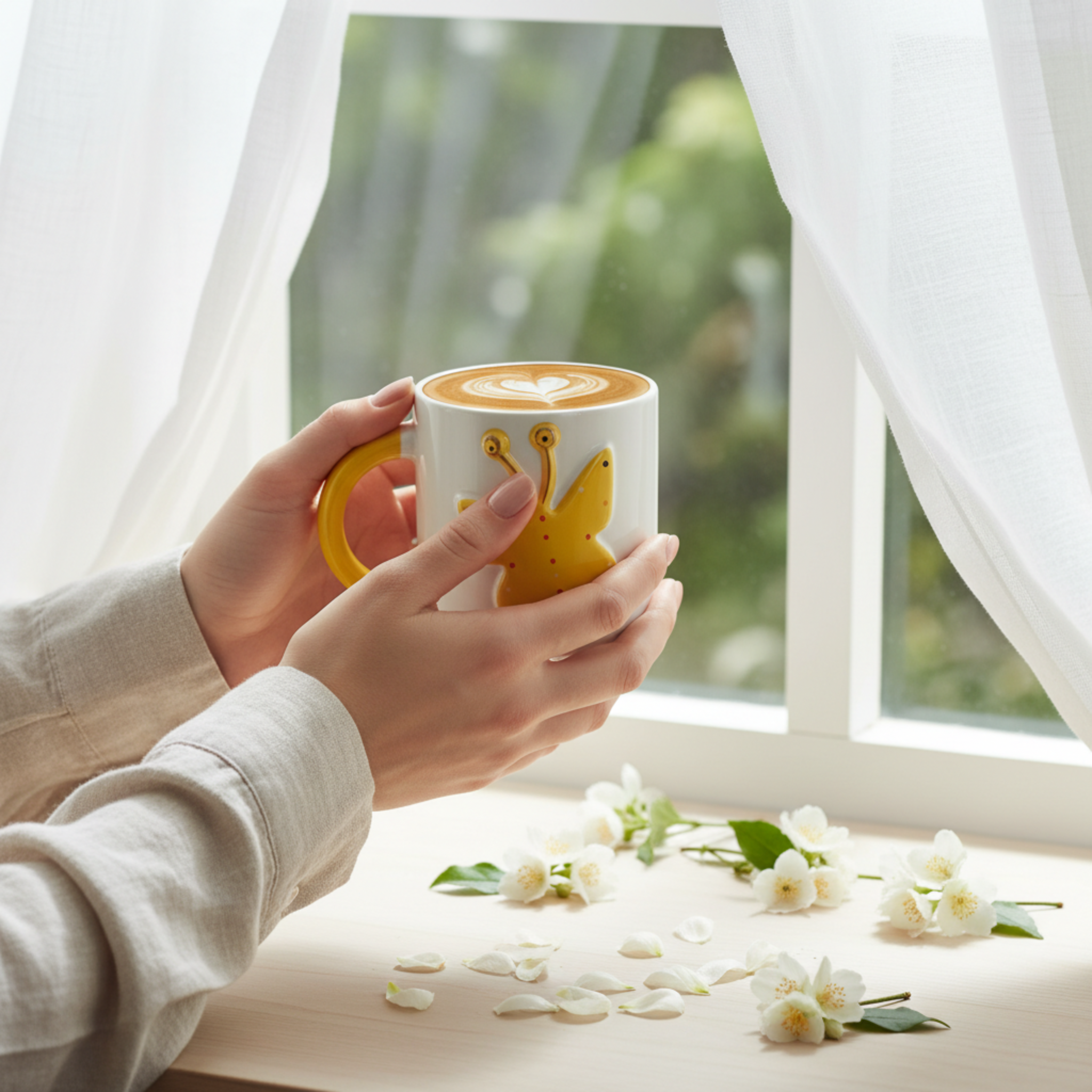 Mug Papillon Jaune en Relief – Tasse en Céramique Joyeuse & Design