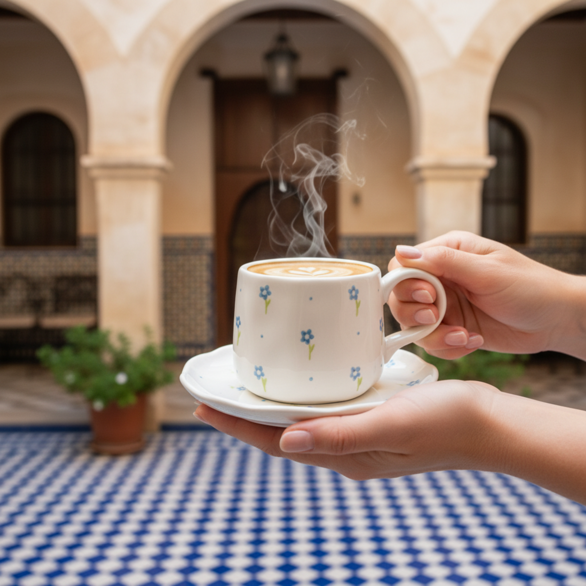 Tasse et Soucoupe en Céramique Motif Fleurs Bleues - Design Cozy Chic