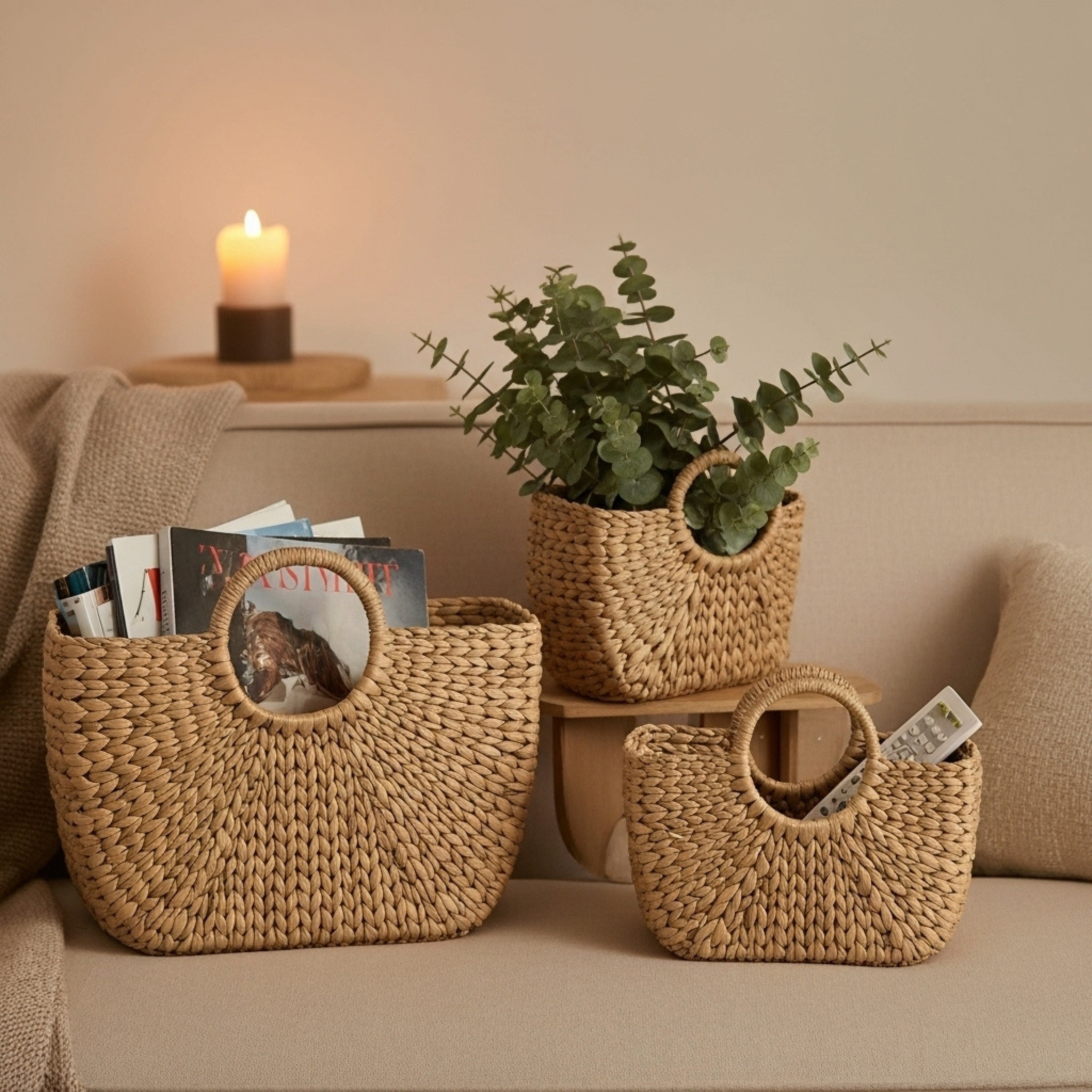 Trio de Paniers Tressés – Série de 3, Déco & Rangement